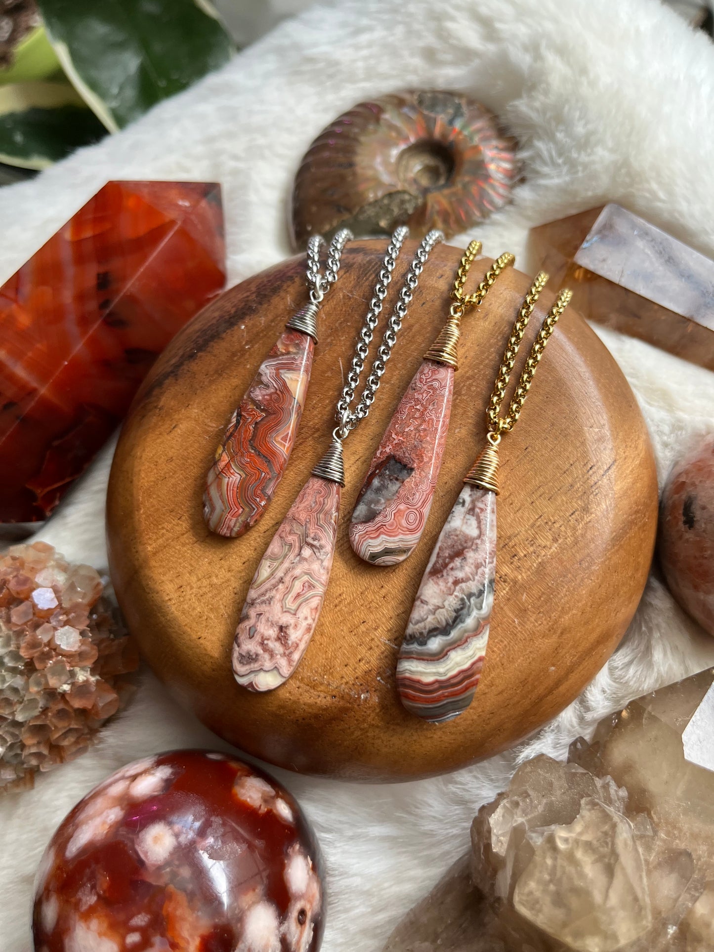 Crazy Lace Agate Healing Pendant on Stainless Steel/18k Chain – Optimism, Joy & Balance Talisman Gift with Ritual Packaging