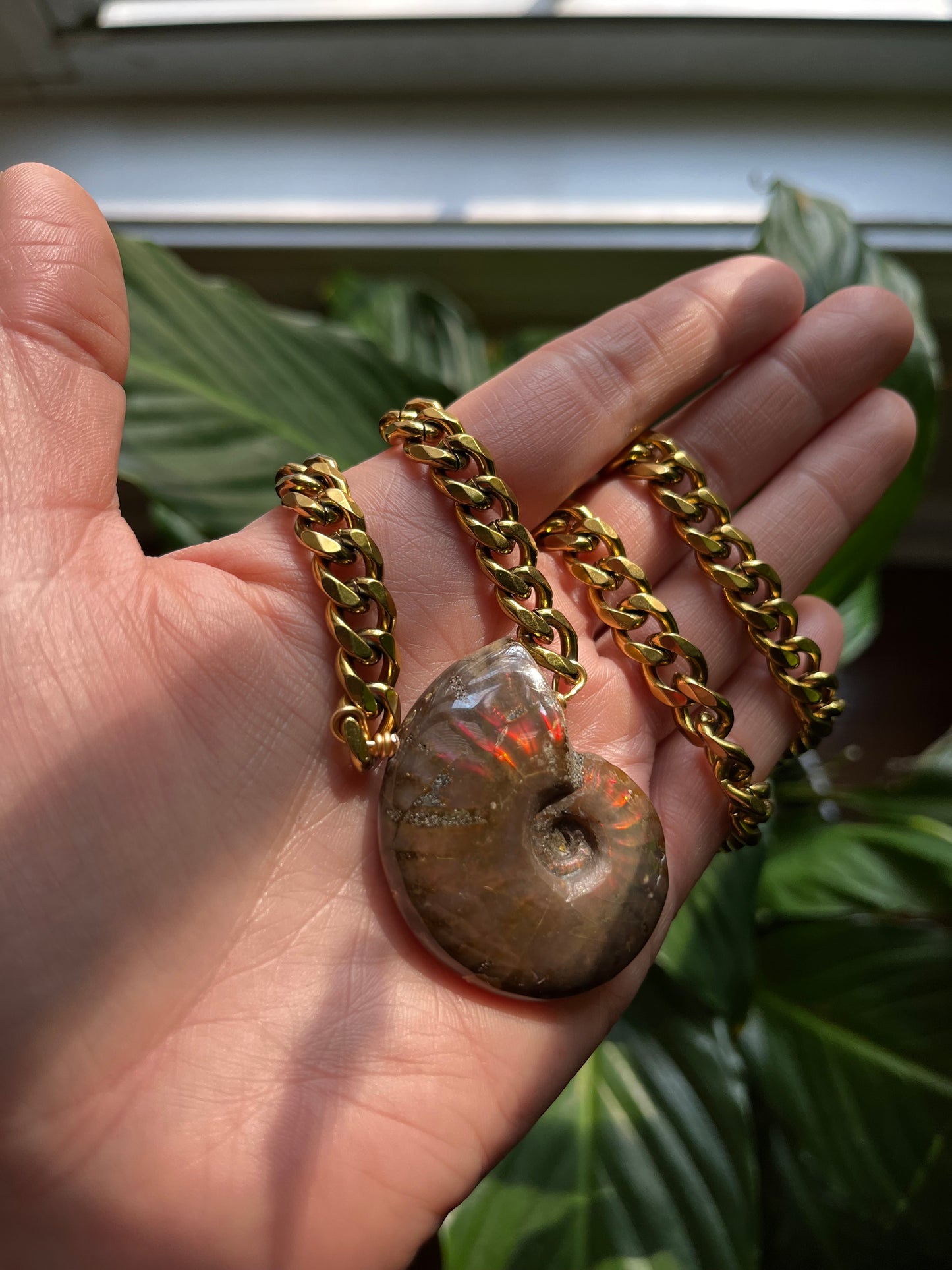Opalized Ammonite fossil Statement necklace