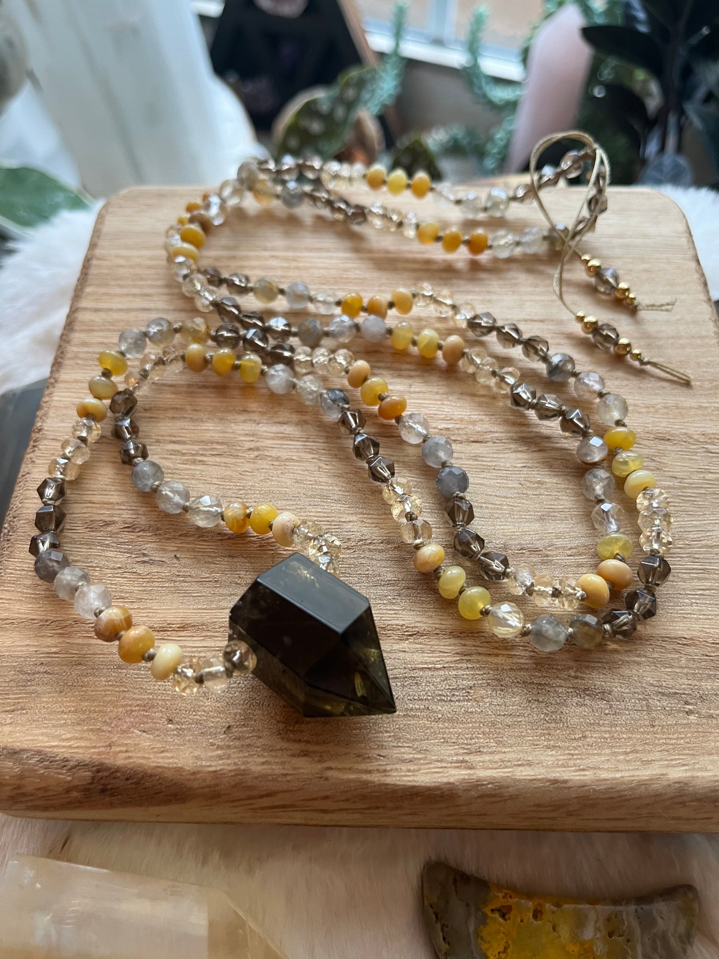 Glowing Goddess Mala — Yellow Opal, Citrine & Smokey Quartz