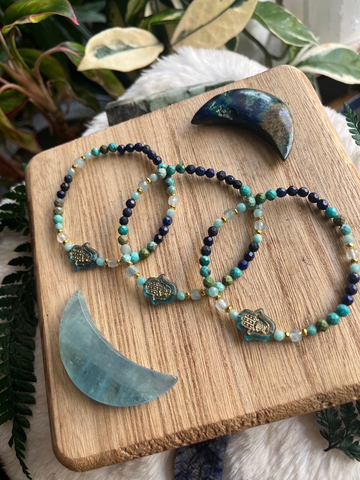 Hamsa Bracelet · Lapis Lazuli Turquoise Amazonite · Boho Spiritual Beaded Bracelet · Czech Glass Hamsa · Handmade Protection Jewelry