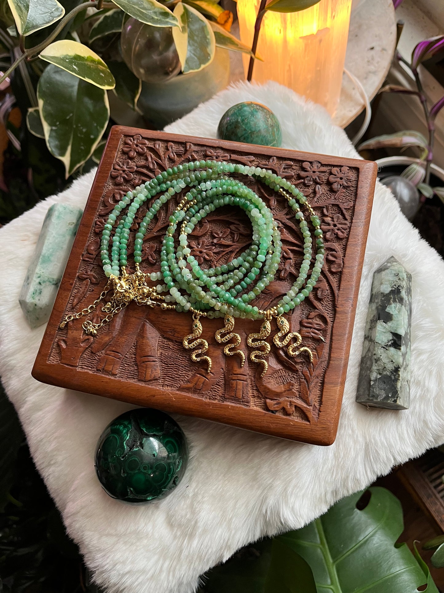 Chrysoprase snake charm necklace