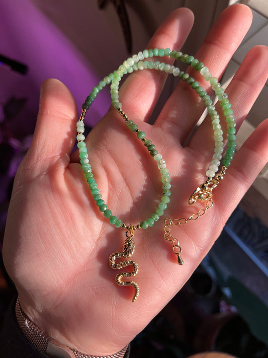 Chrysoprase snake charm necklace