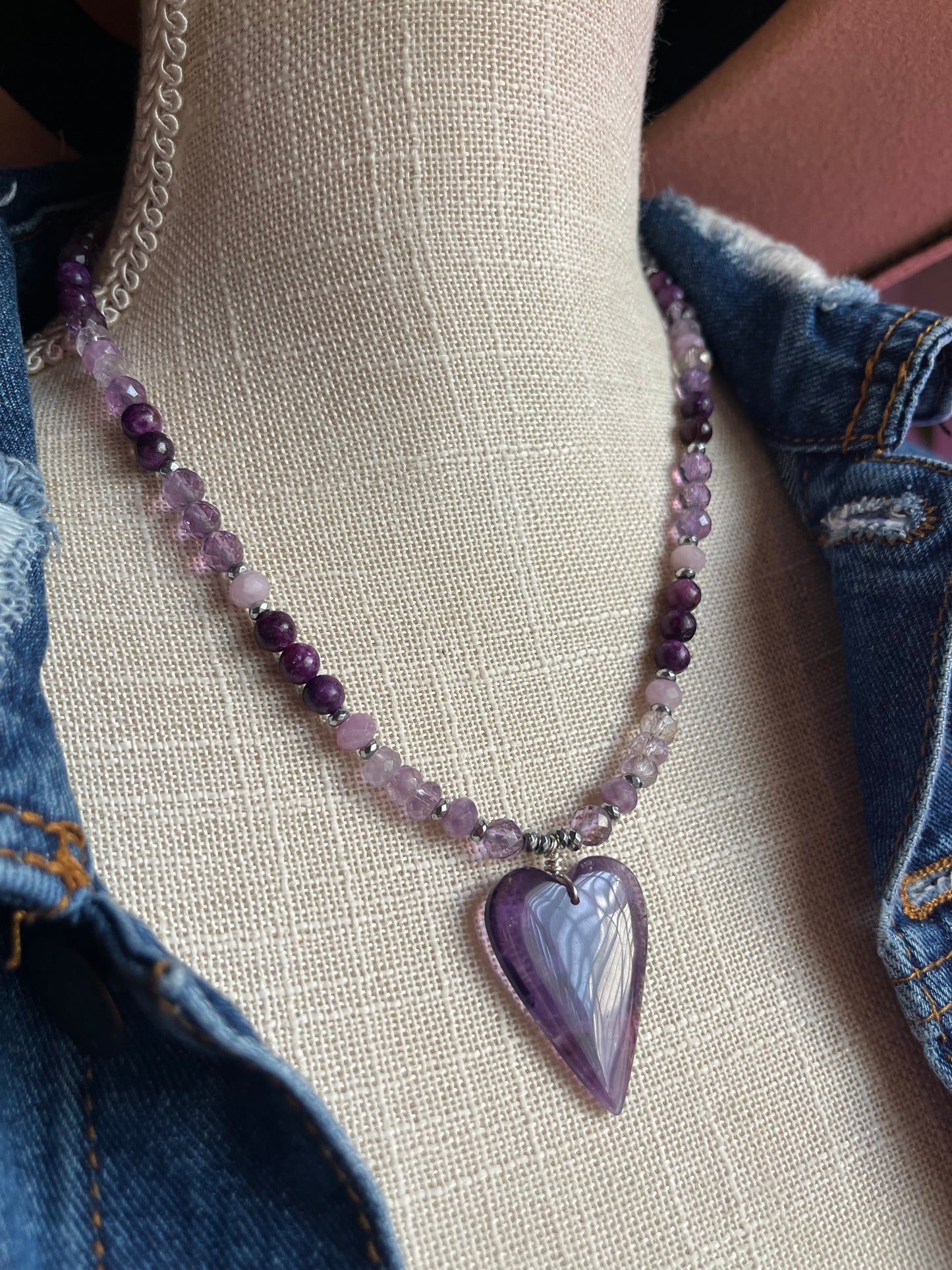 Amethyst Heart necklace, Spiritual protection gift, Birthstone jewelry, gift for her