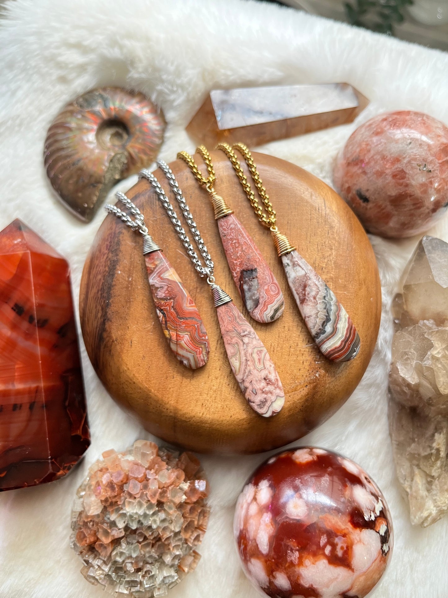 Crazy Lace Agate Healing Pendant on Stainless Steel/18k Chain – Optimism, Joy & Balance Talisman Gift with Ritual Packaging