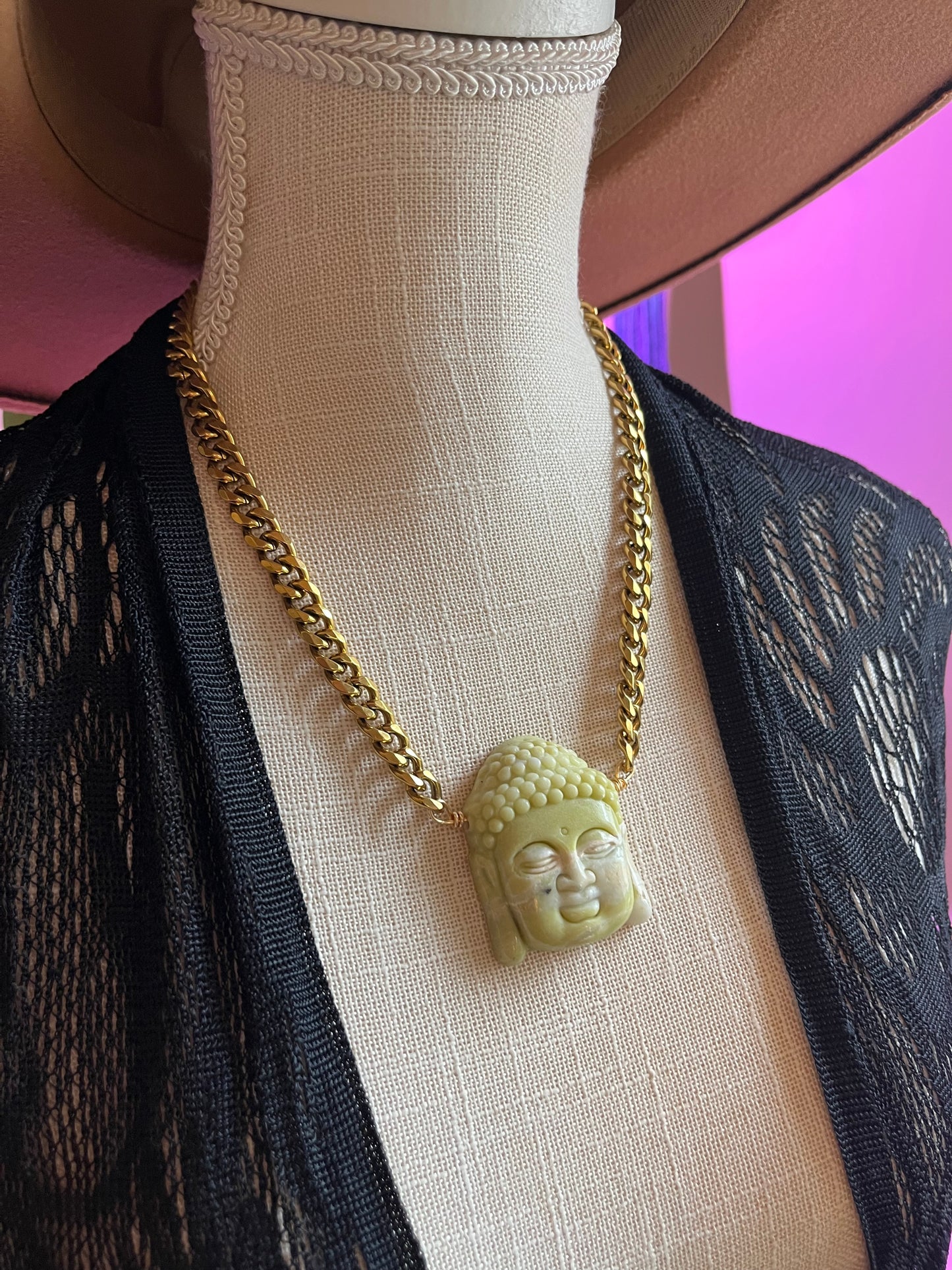 Serpentine Buddha Statement necklace