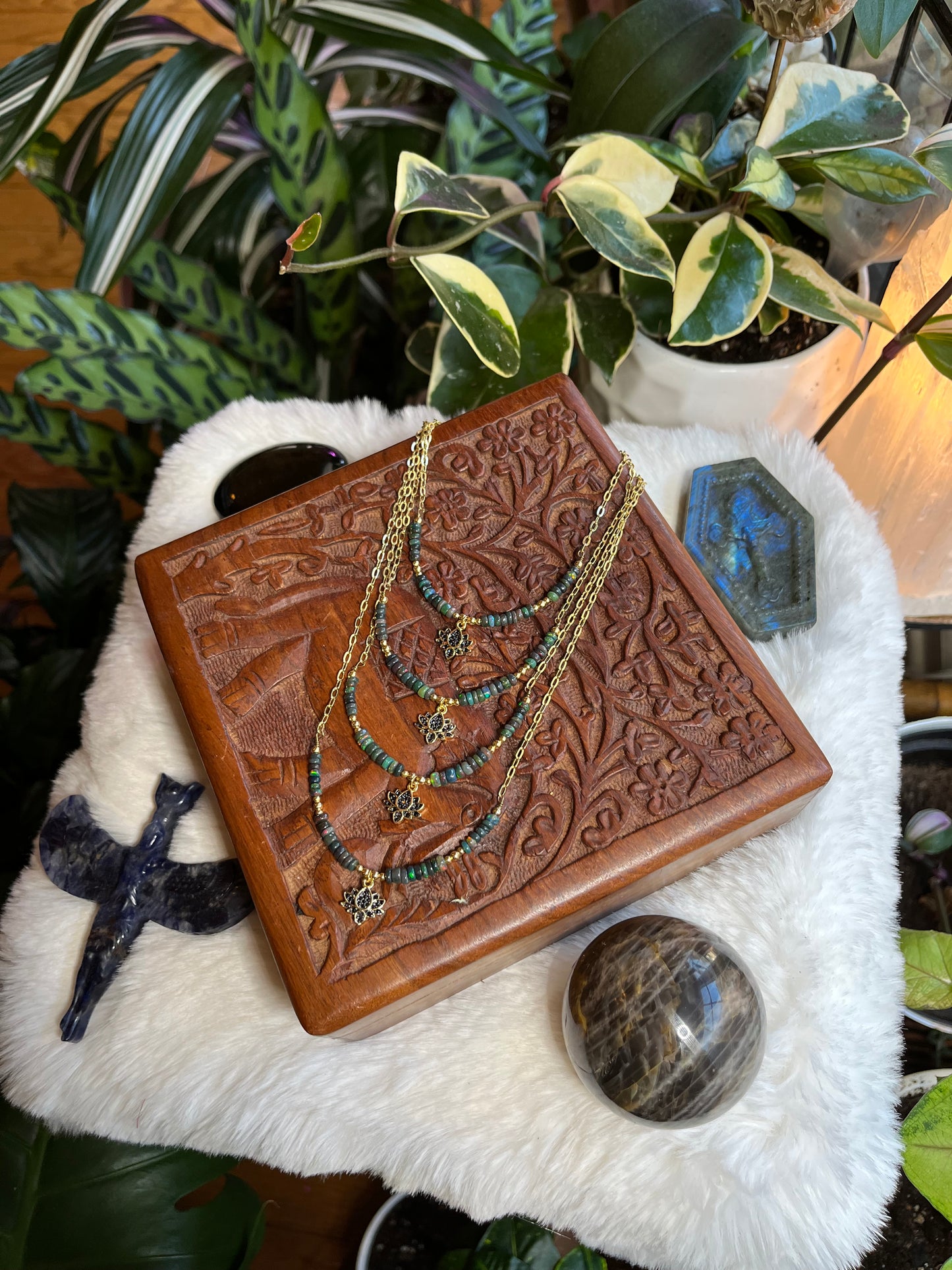 Black Opal Lotus Necklace