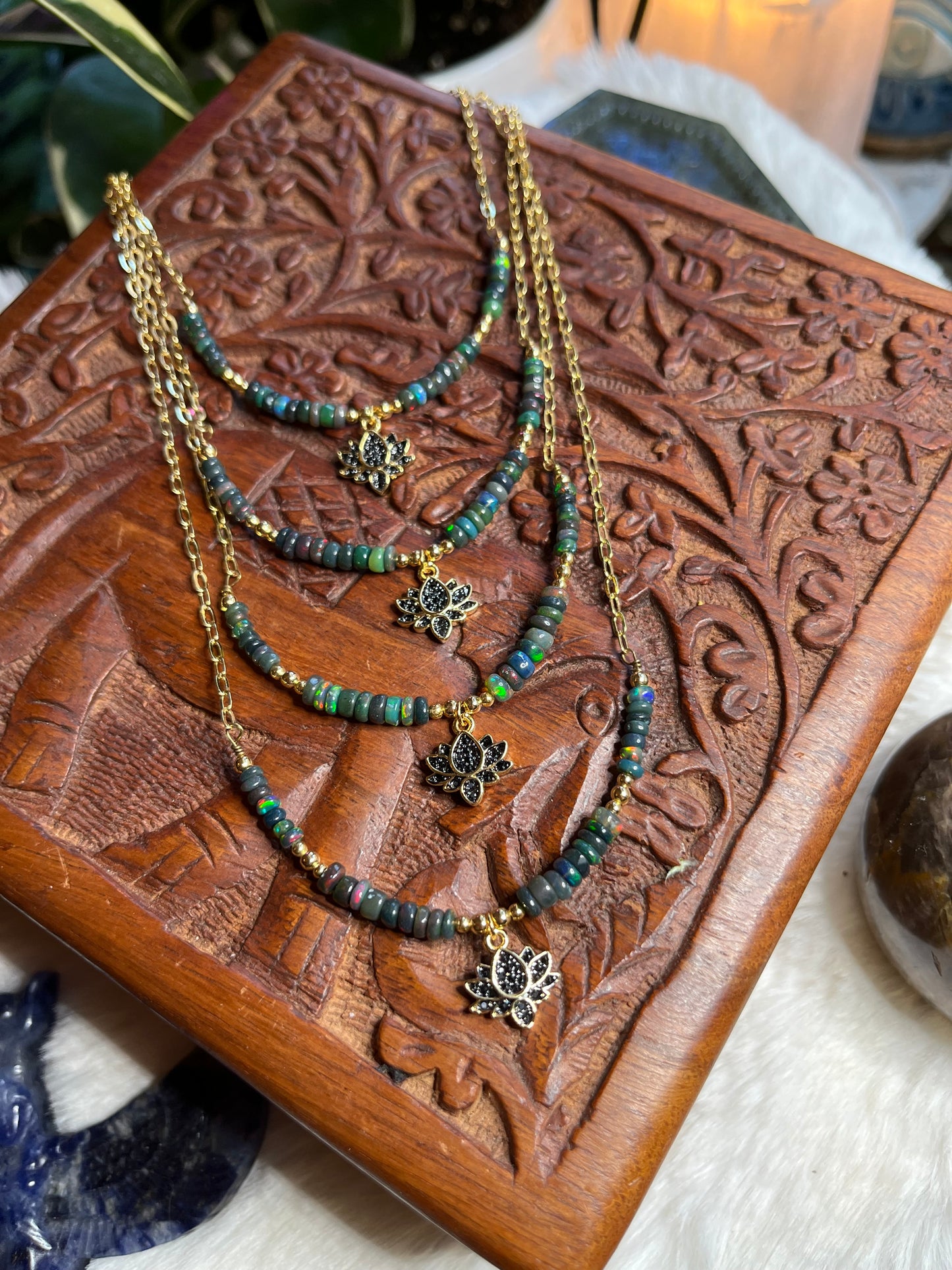 Black Opal Lotus Necklace