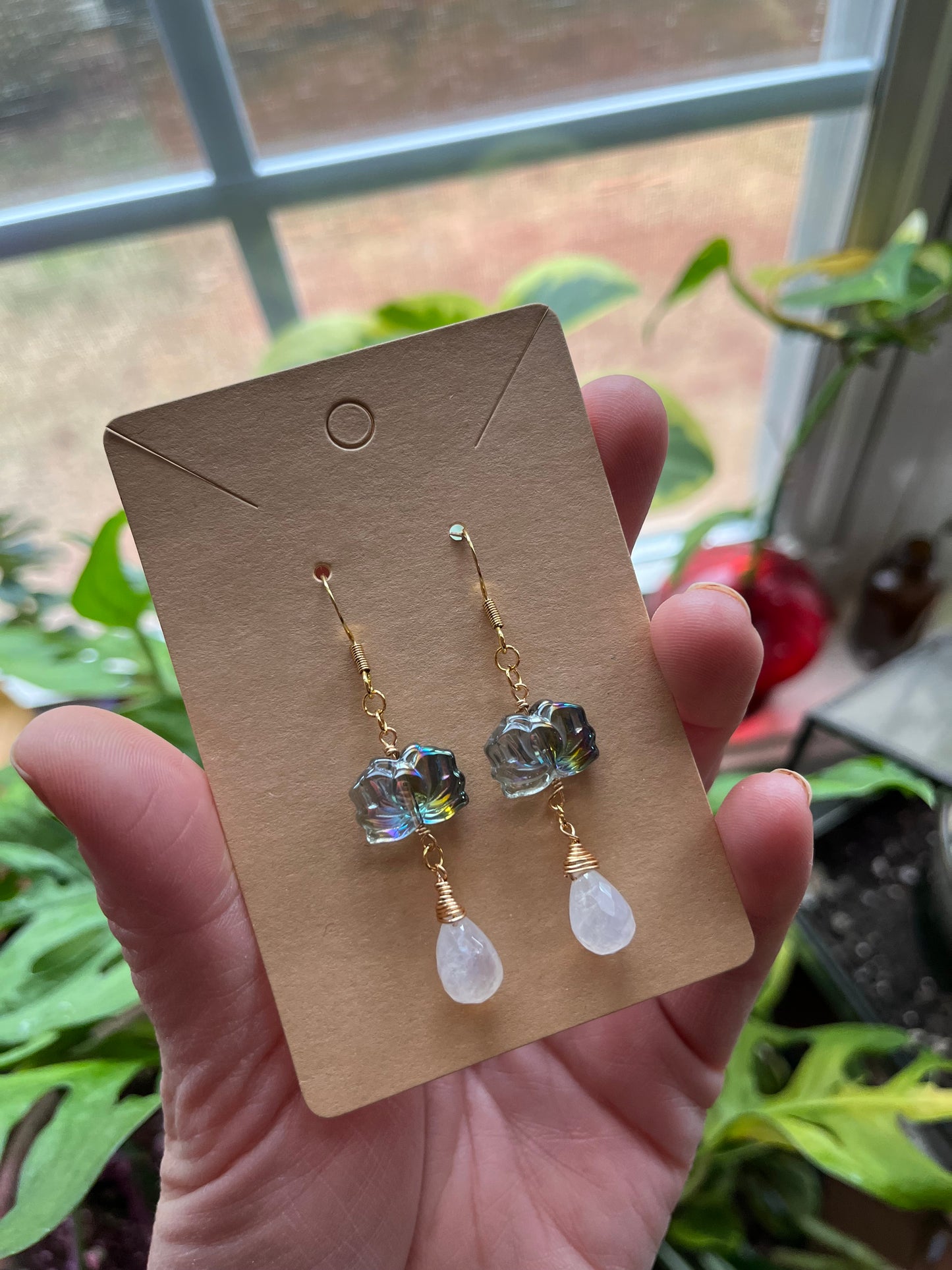 Lotus and Moonstone earrings