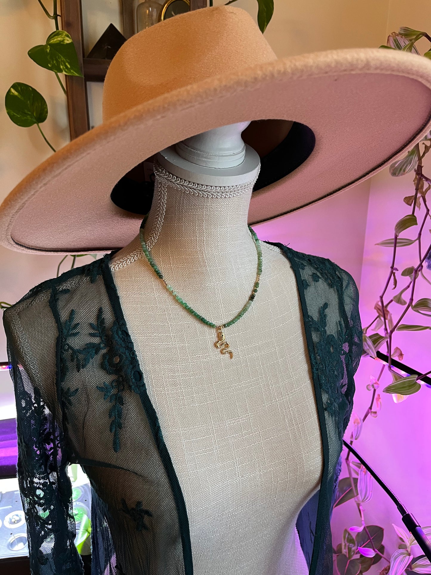 Chrysoprase snake charm necklace
