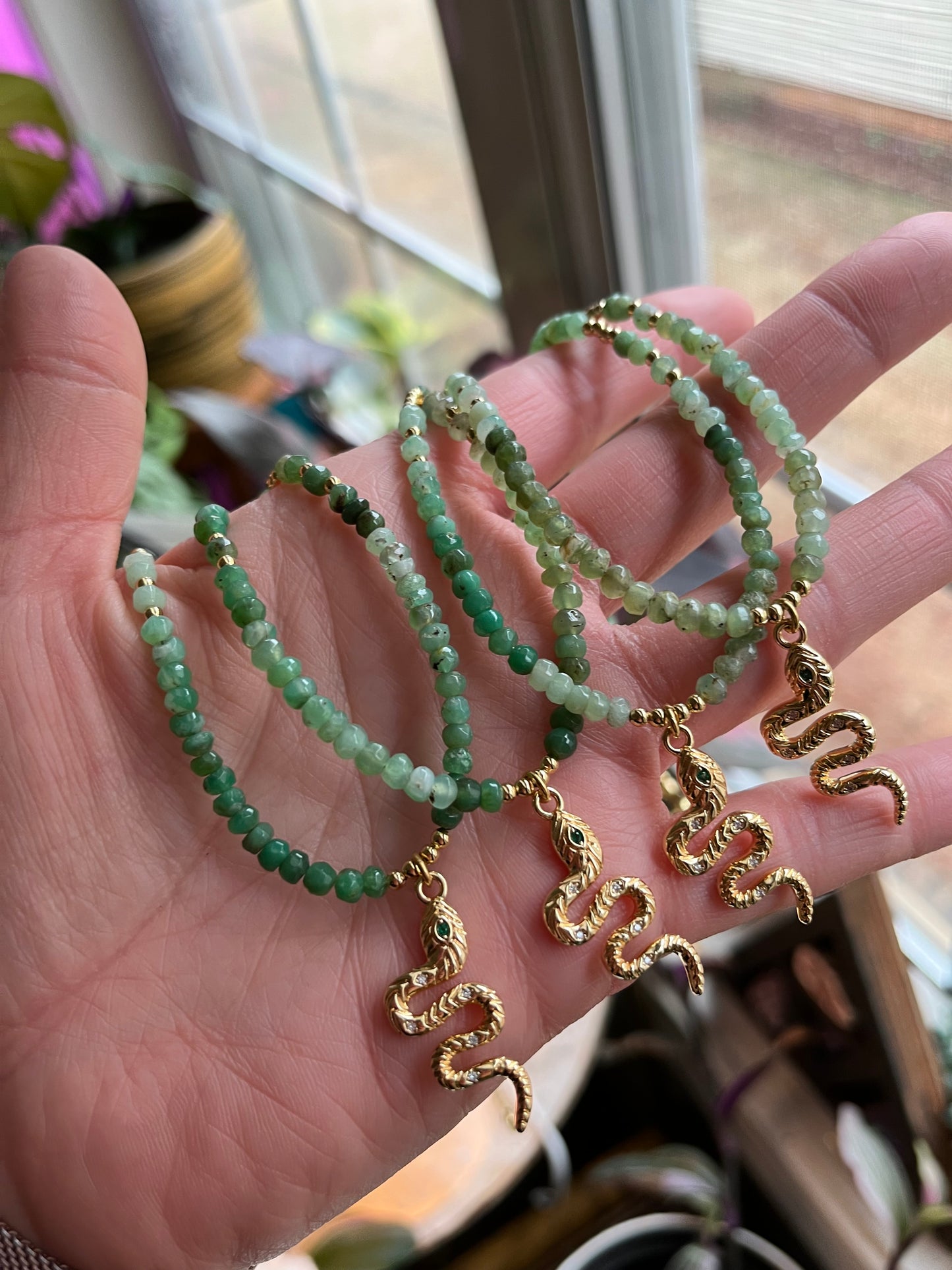 Chrysoprase snake charm necklace