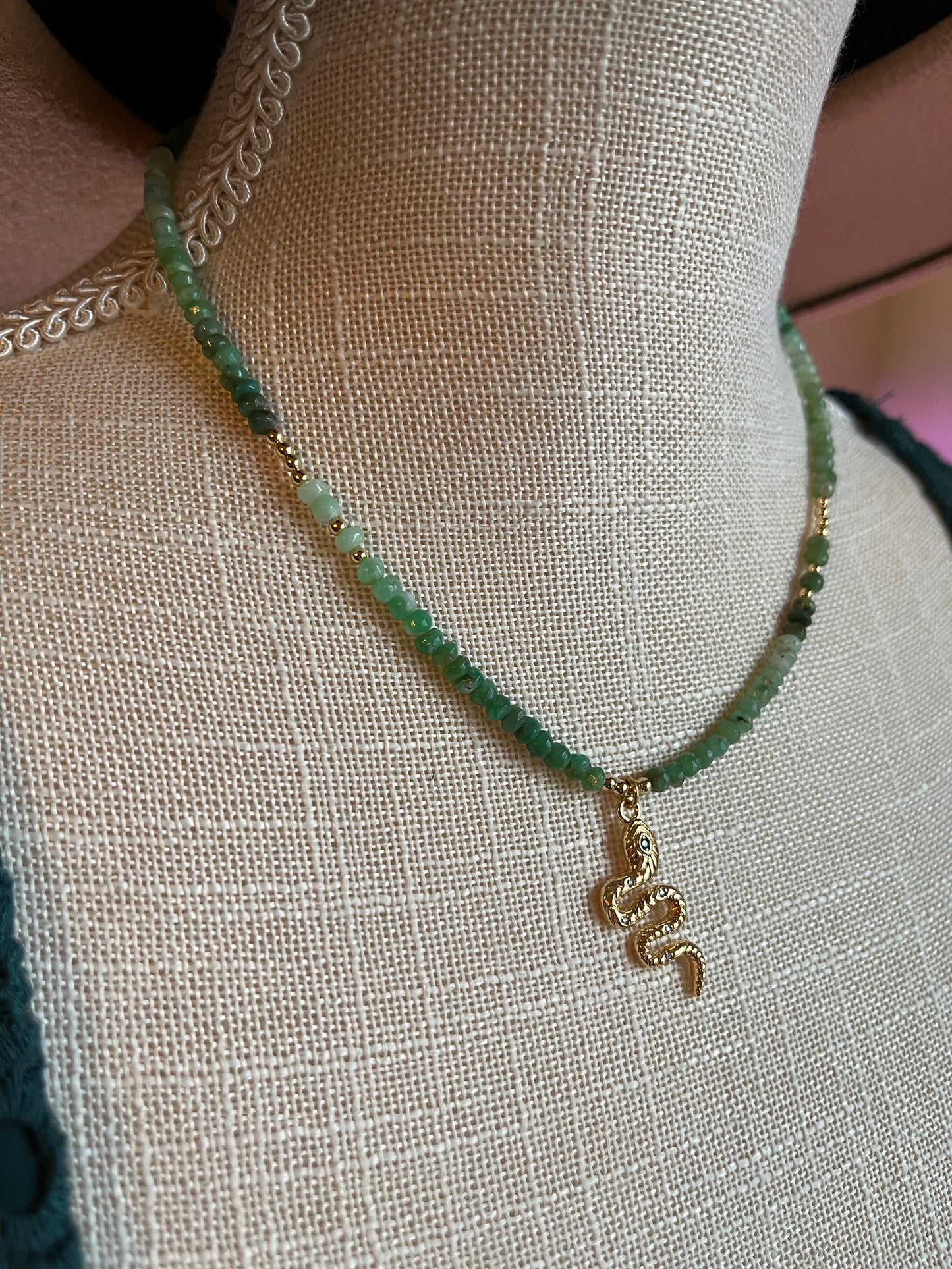 Chrysoprase snake charm necklace