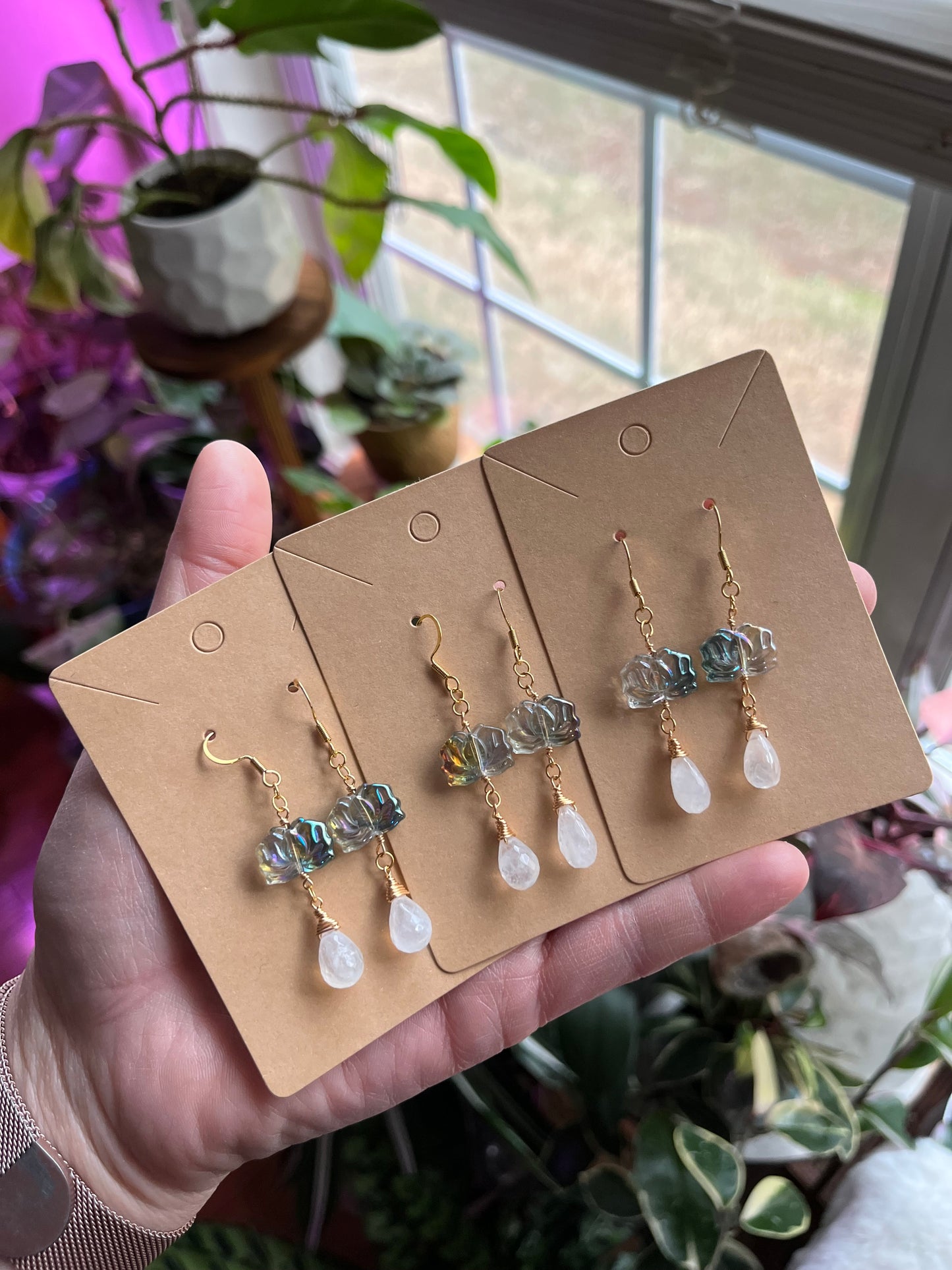 Lotus and Moonstone earrings