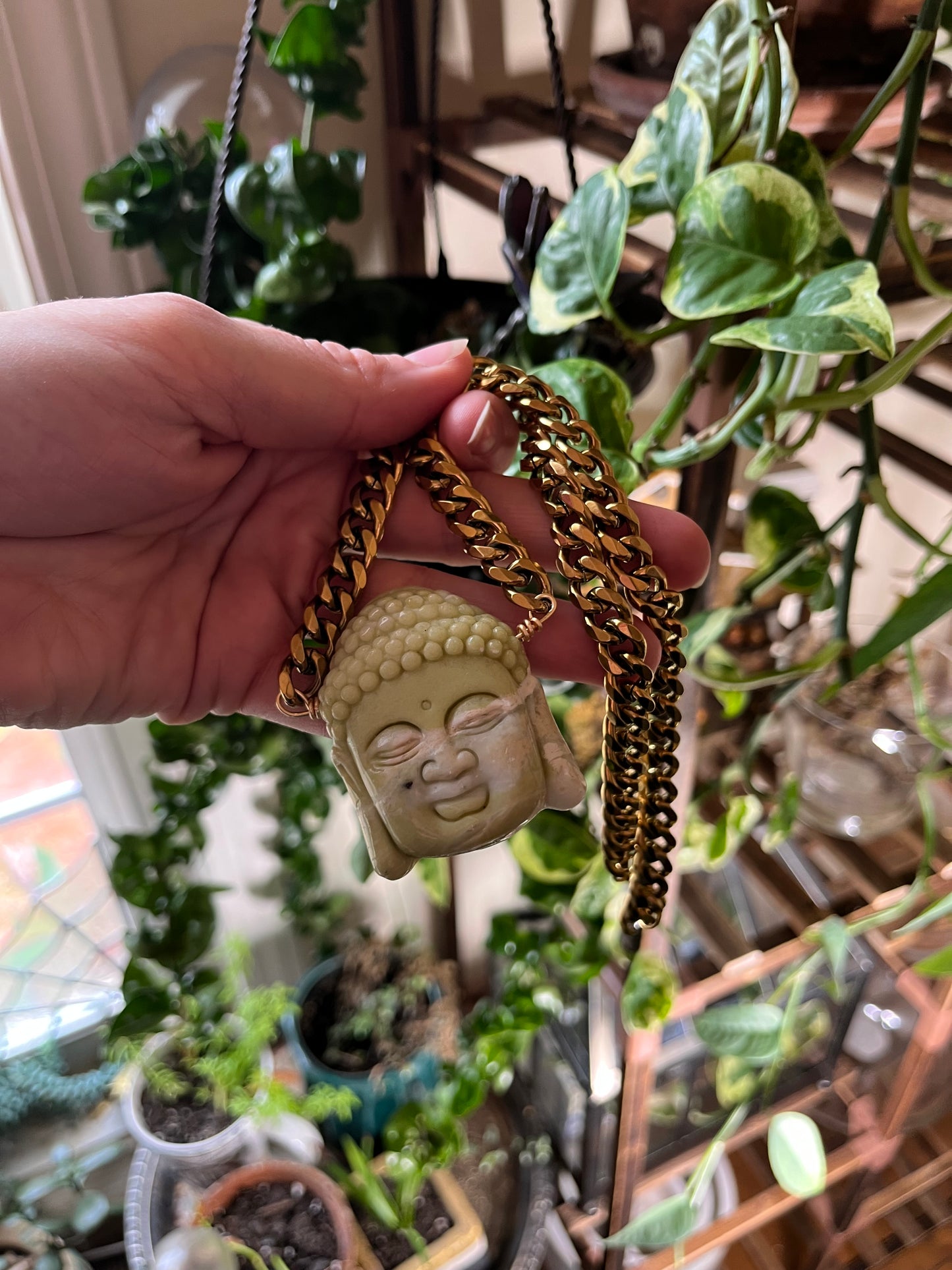 Serpentine Buddha Statement necklace