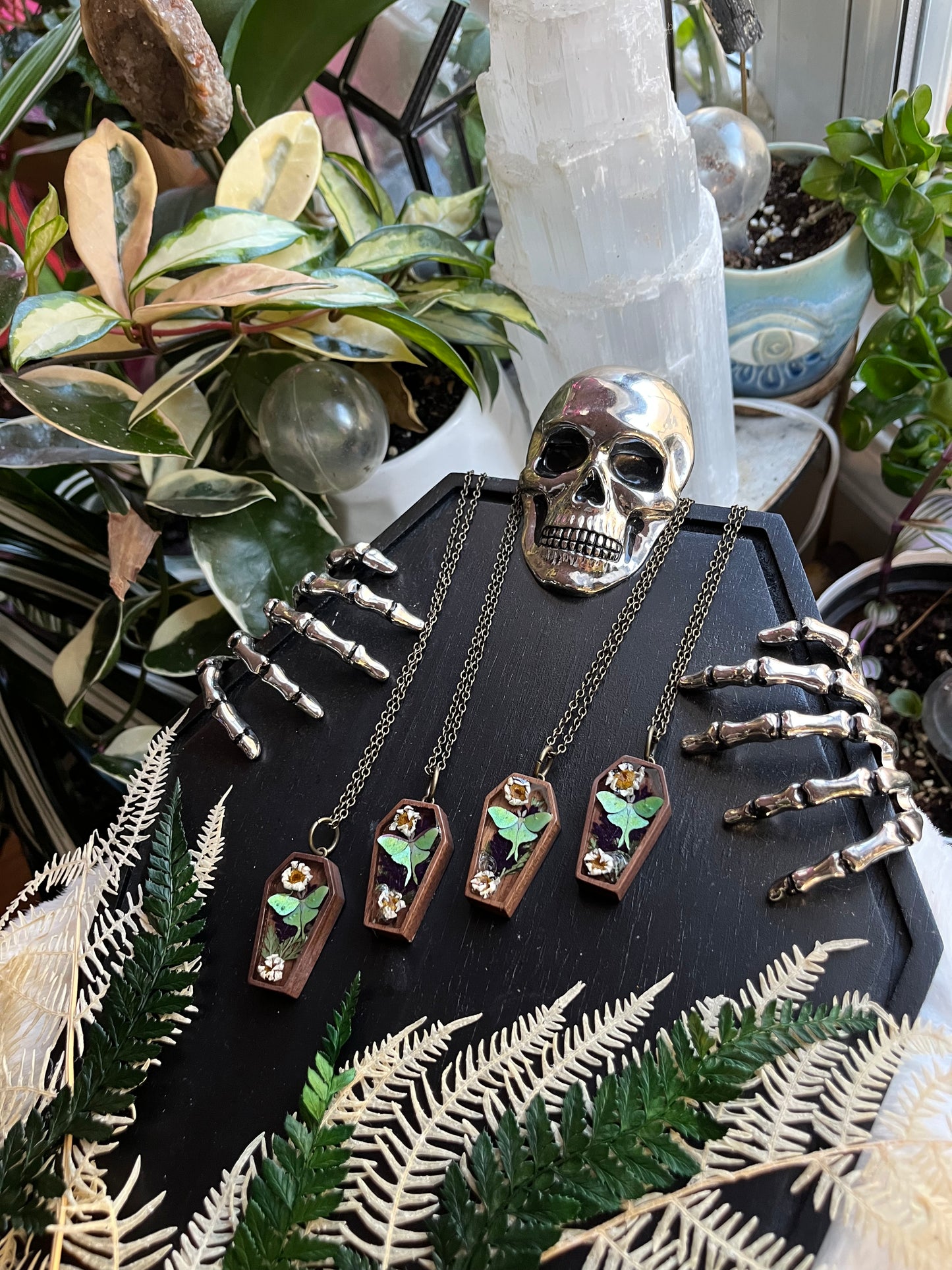 Luna Moth coffin necklace