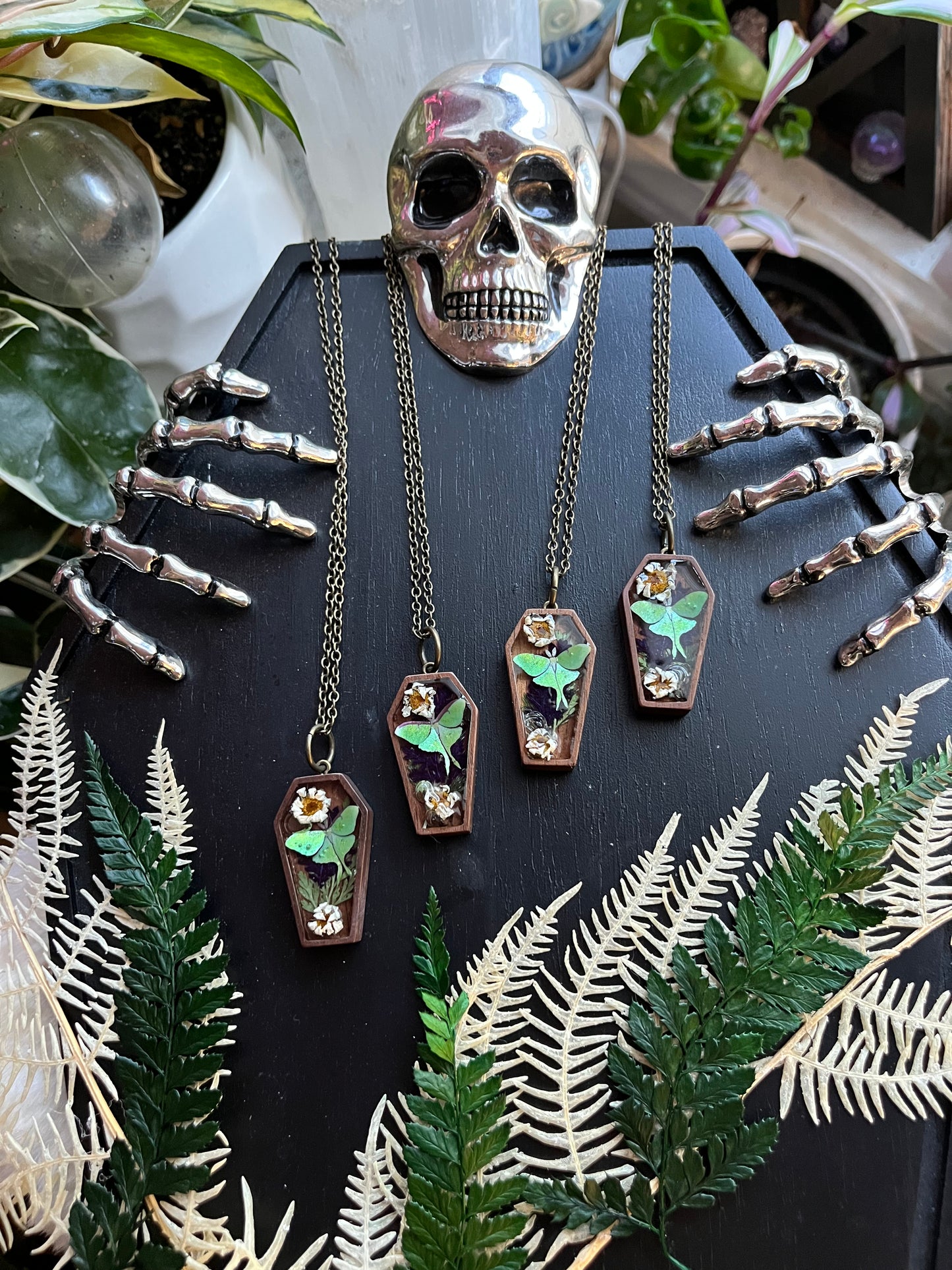 Luna Moth coffin necklace