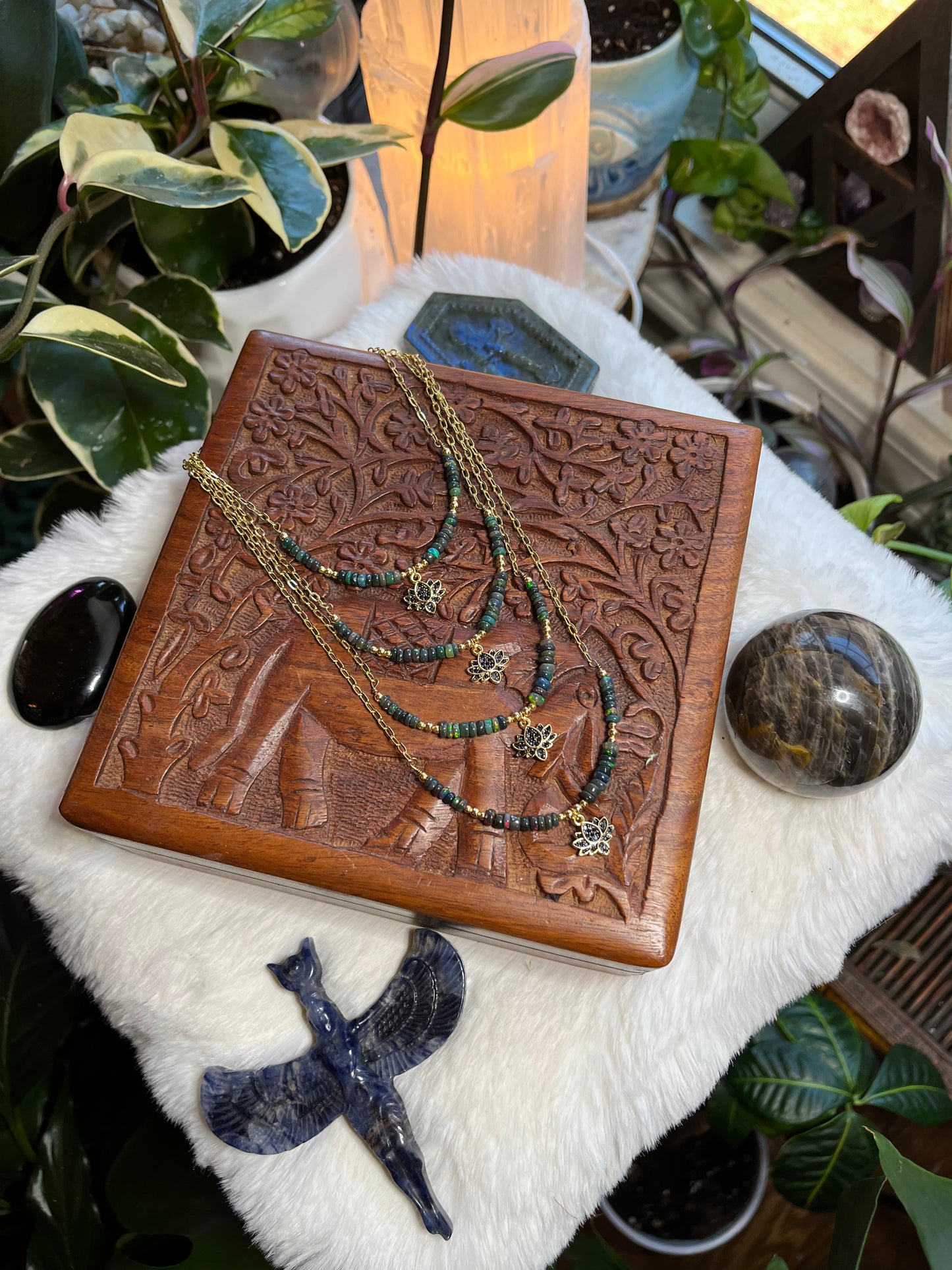 Black Opal Lotus Necklace