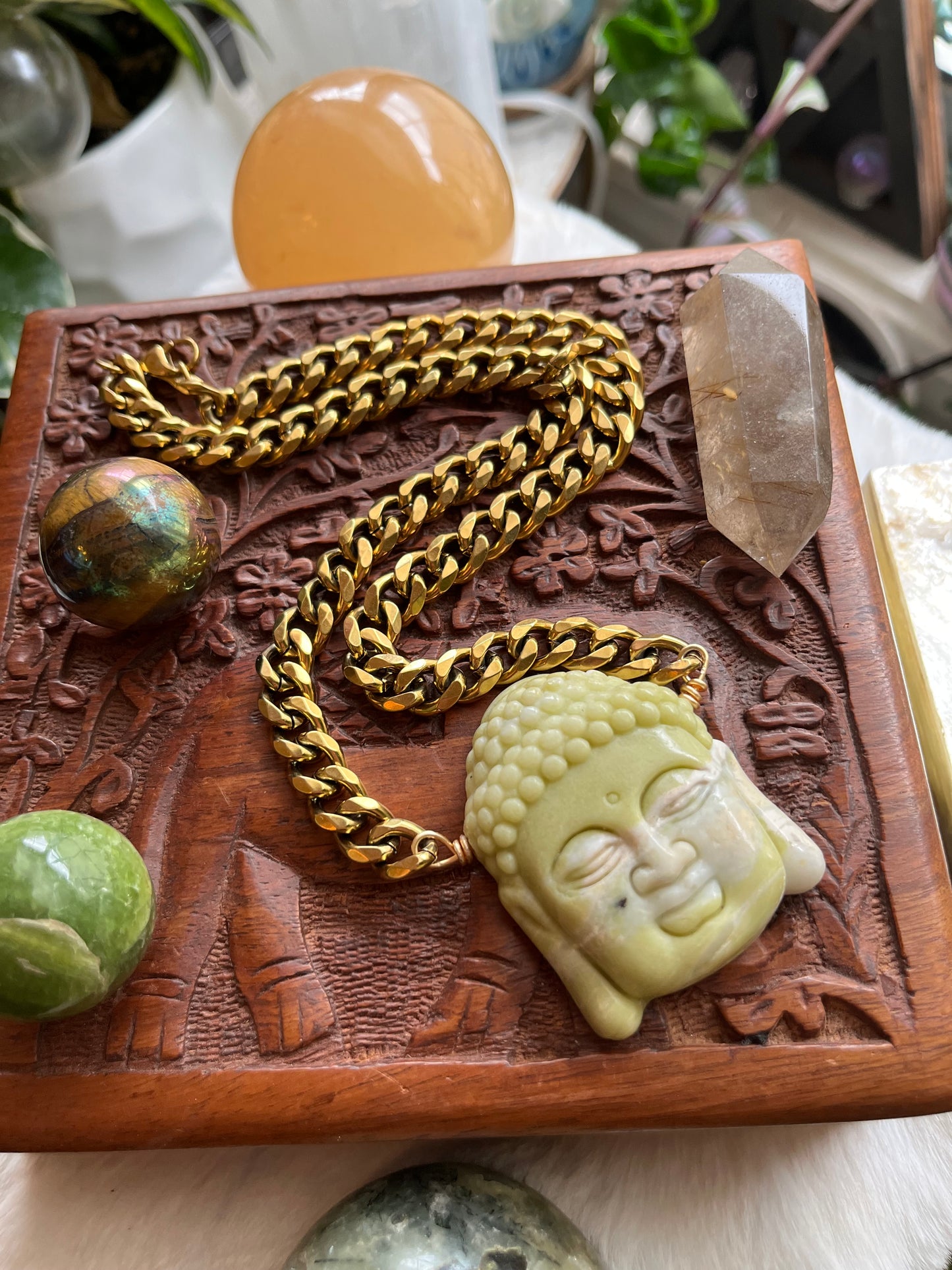 Serpentine Buddha Statement necklace