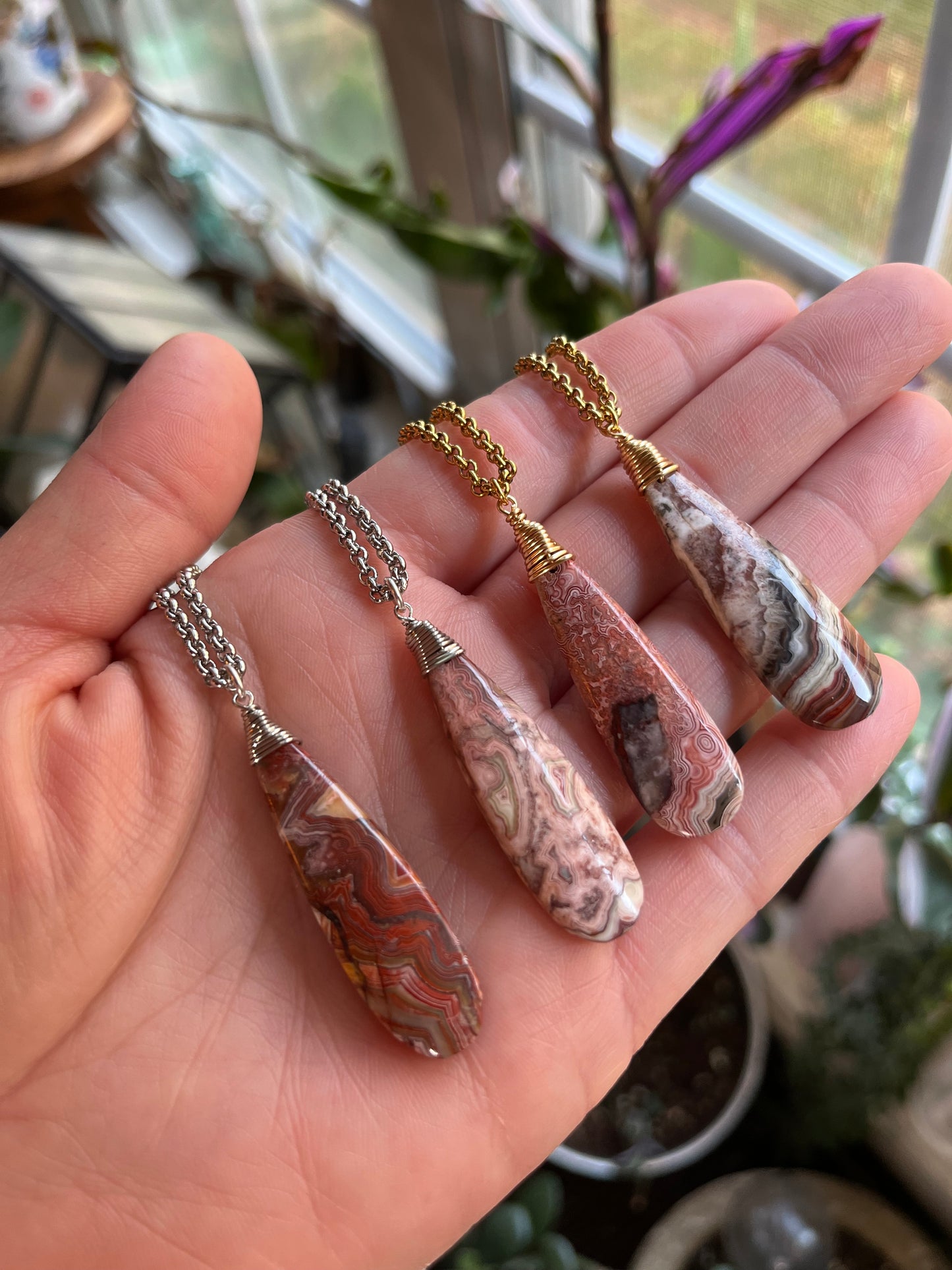 Crazy Lace Agate Healing Pendant on Stainless Steel/18k Chain – Optimism, Joy & Balance Talisman Gift with Ritual Packaging