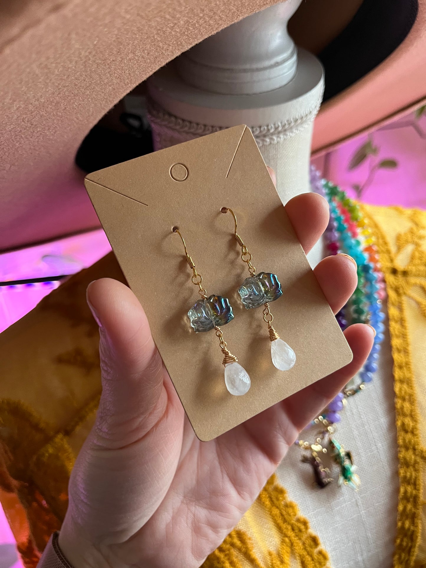 Lotus and Moonstone earrings