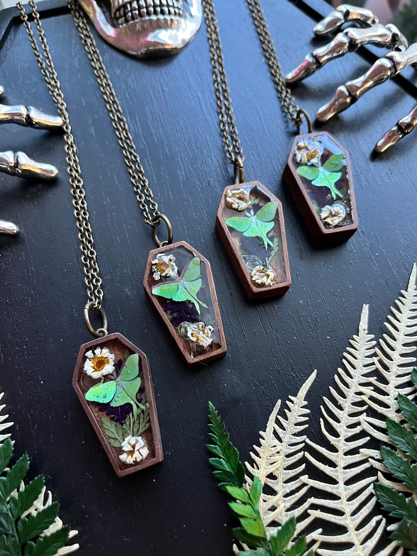 Luna Moth coffin necklace