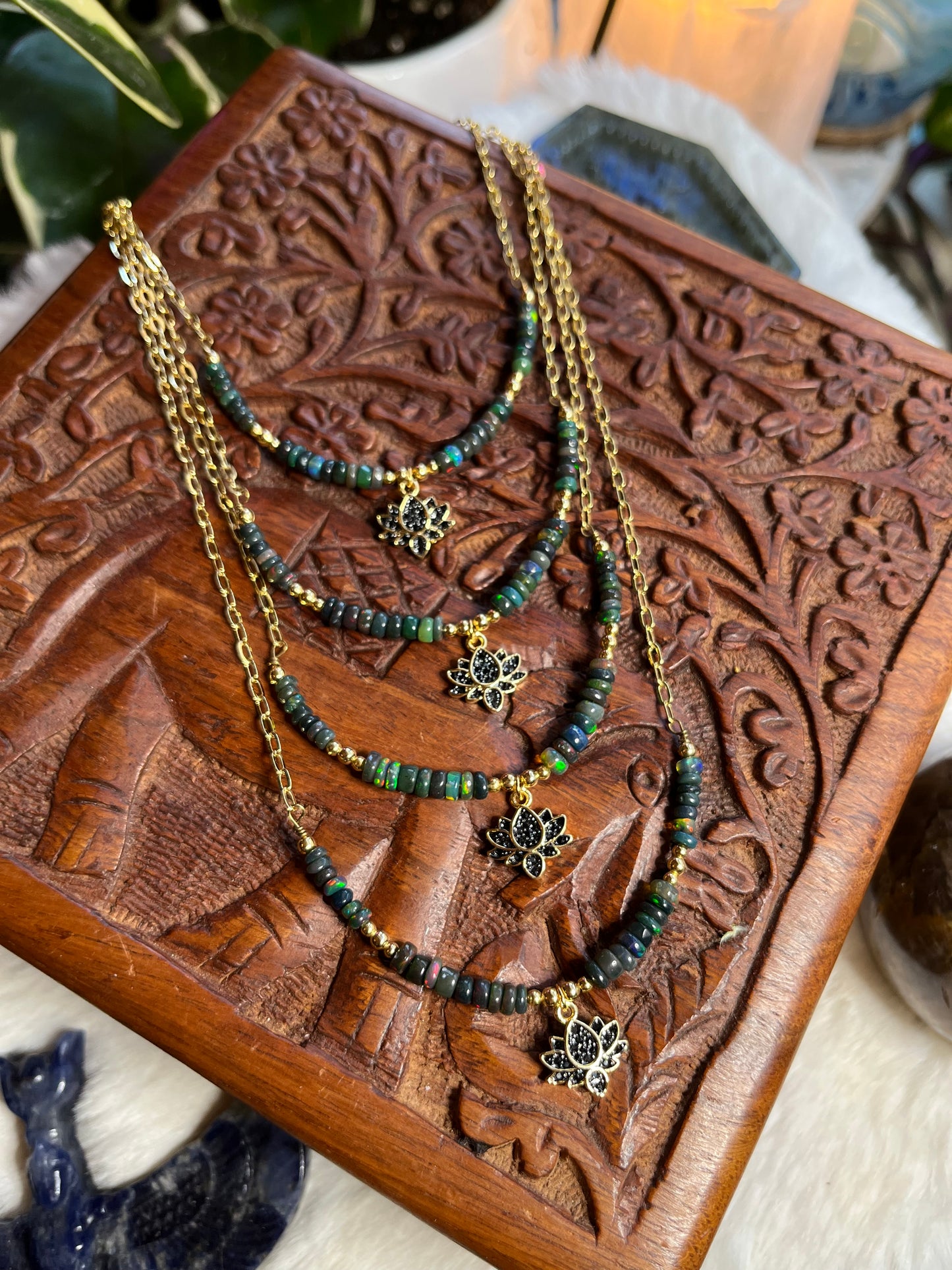 Black Opal Lotus Necklace