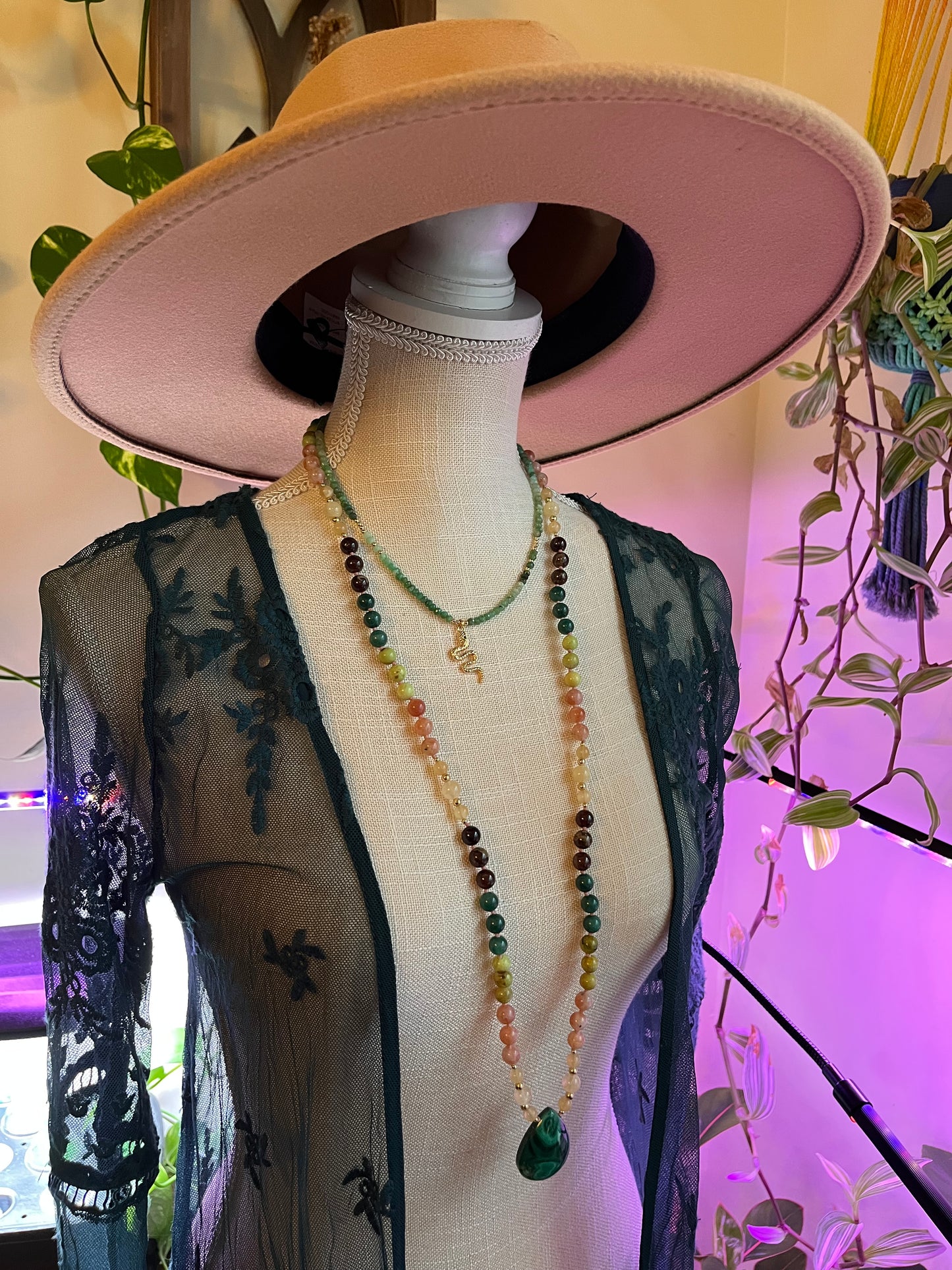 Chrysoprase snake charm necklace