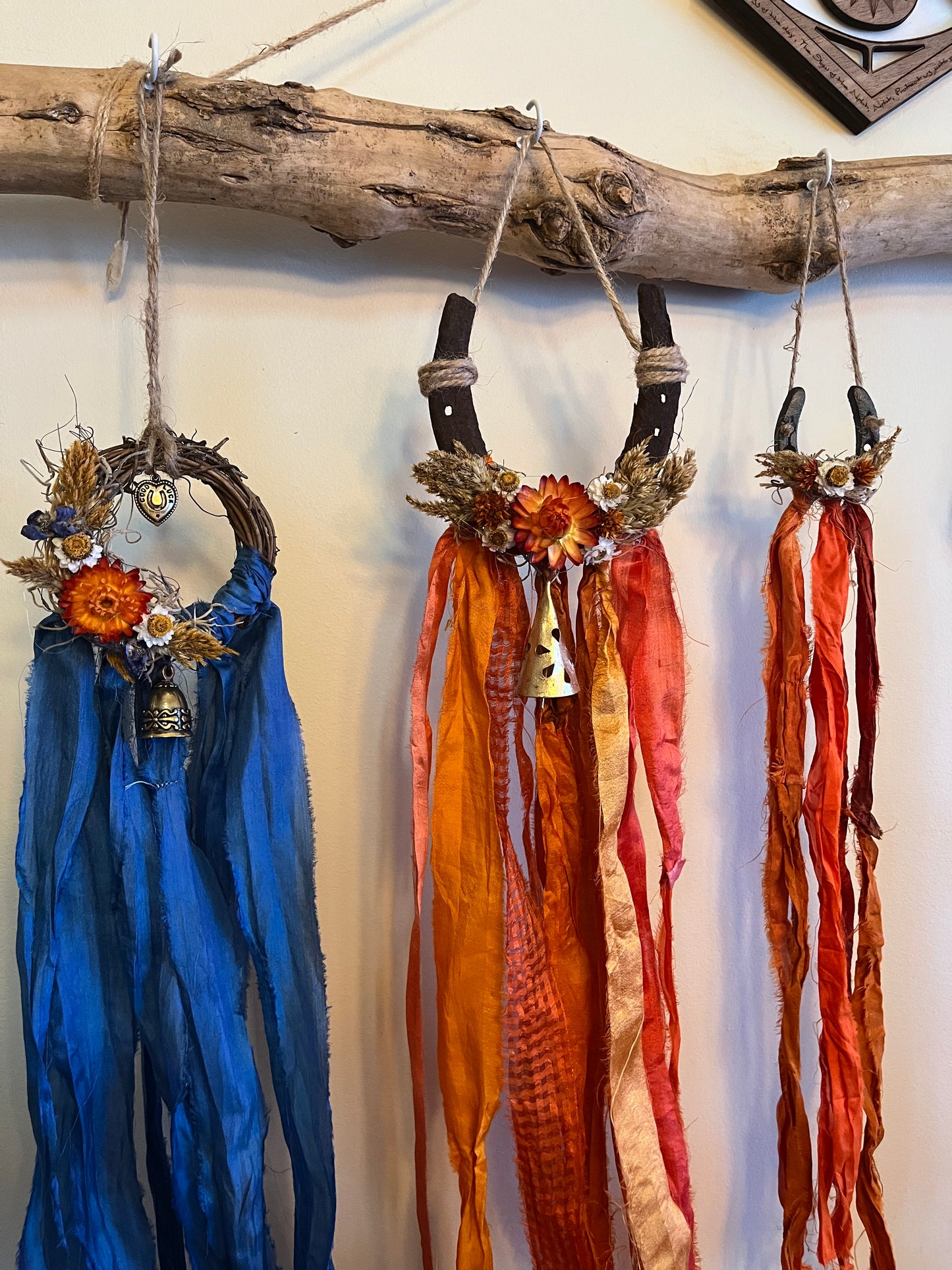 Fire Horse Lucky Horseshoe with flowers: Pagan Altar Decor