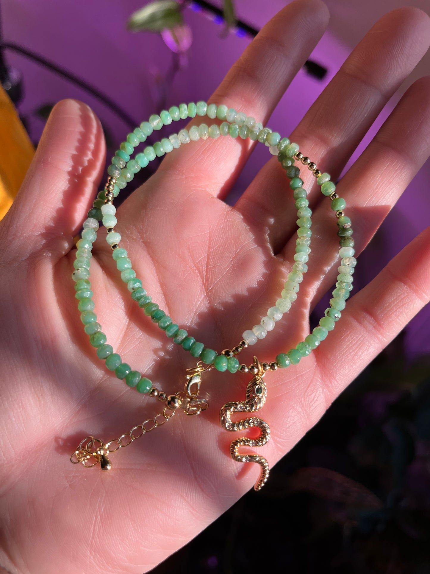 Chrysoprase snake charm necklace