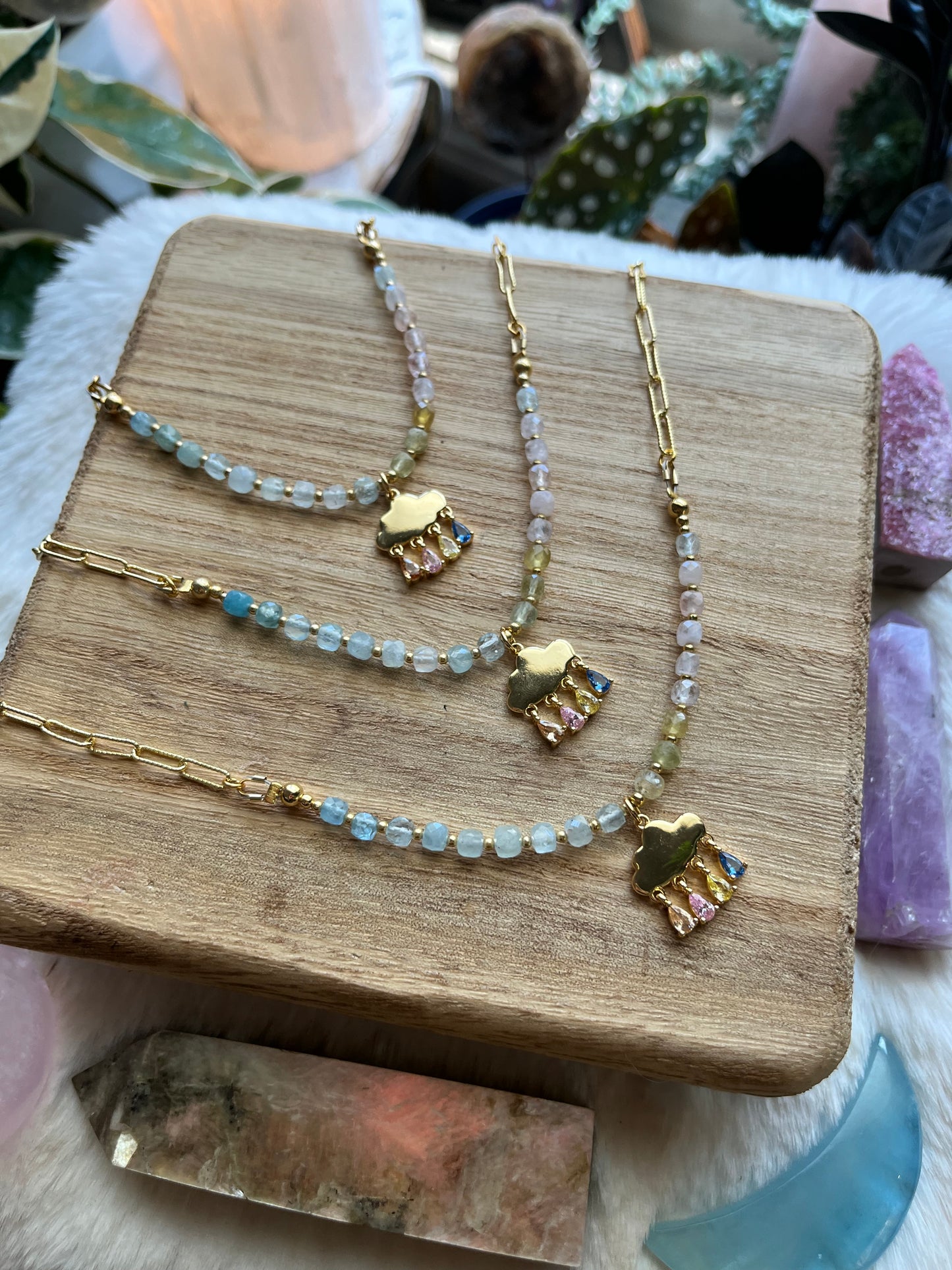 Rainbow Morganite Rain Charm Necklace in Gold Fill
