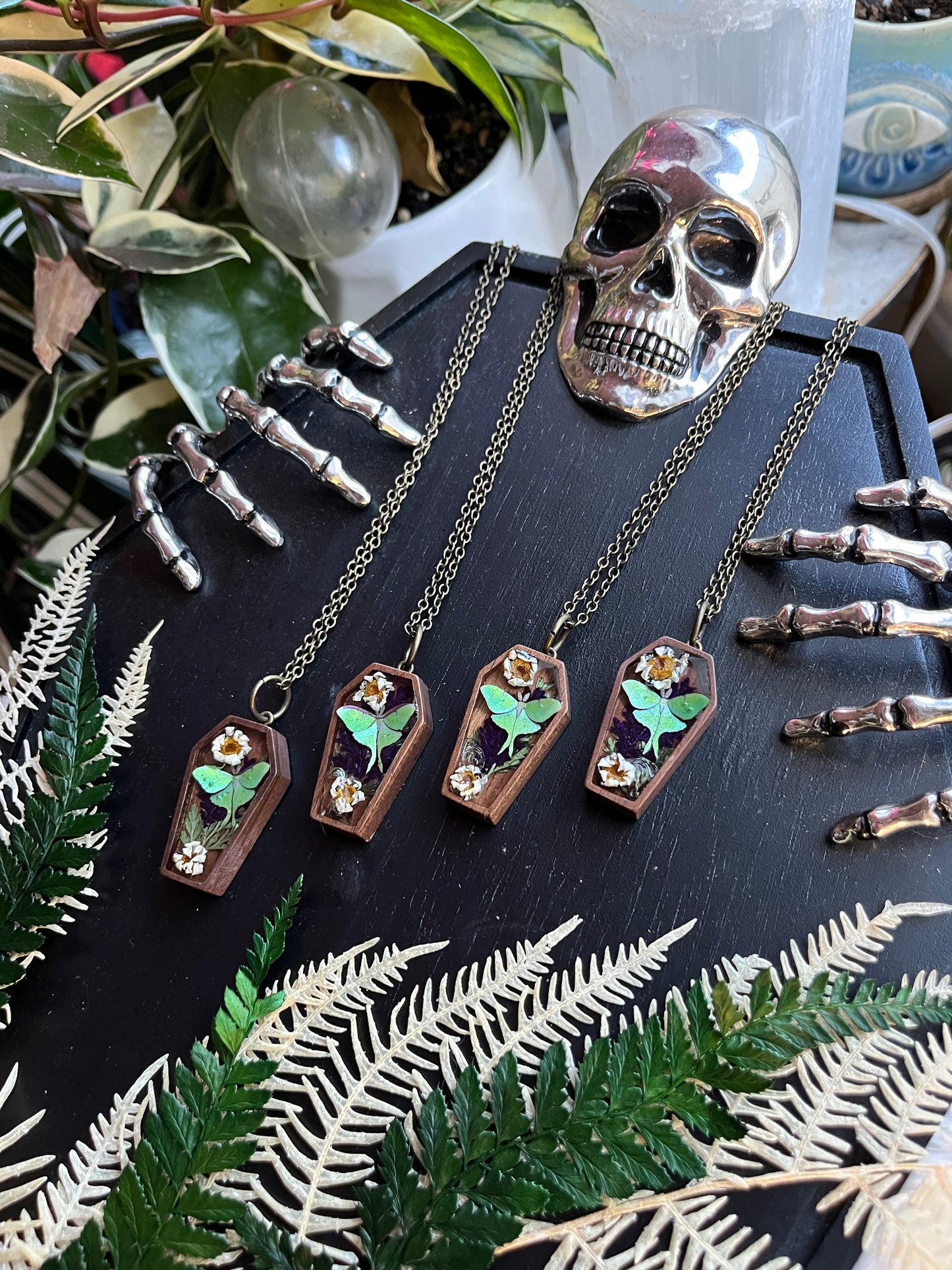 Luna Moth coffin necklace