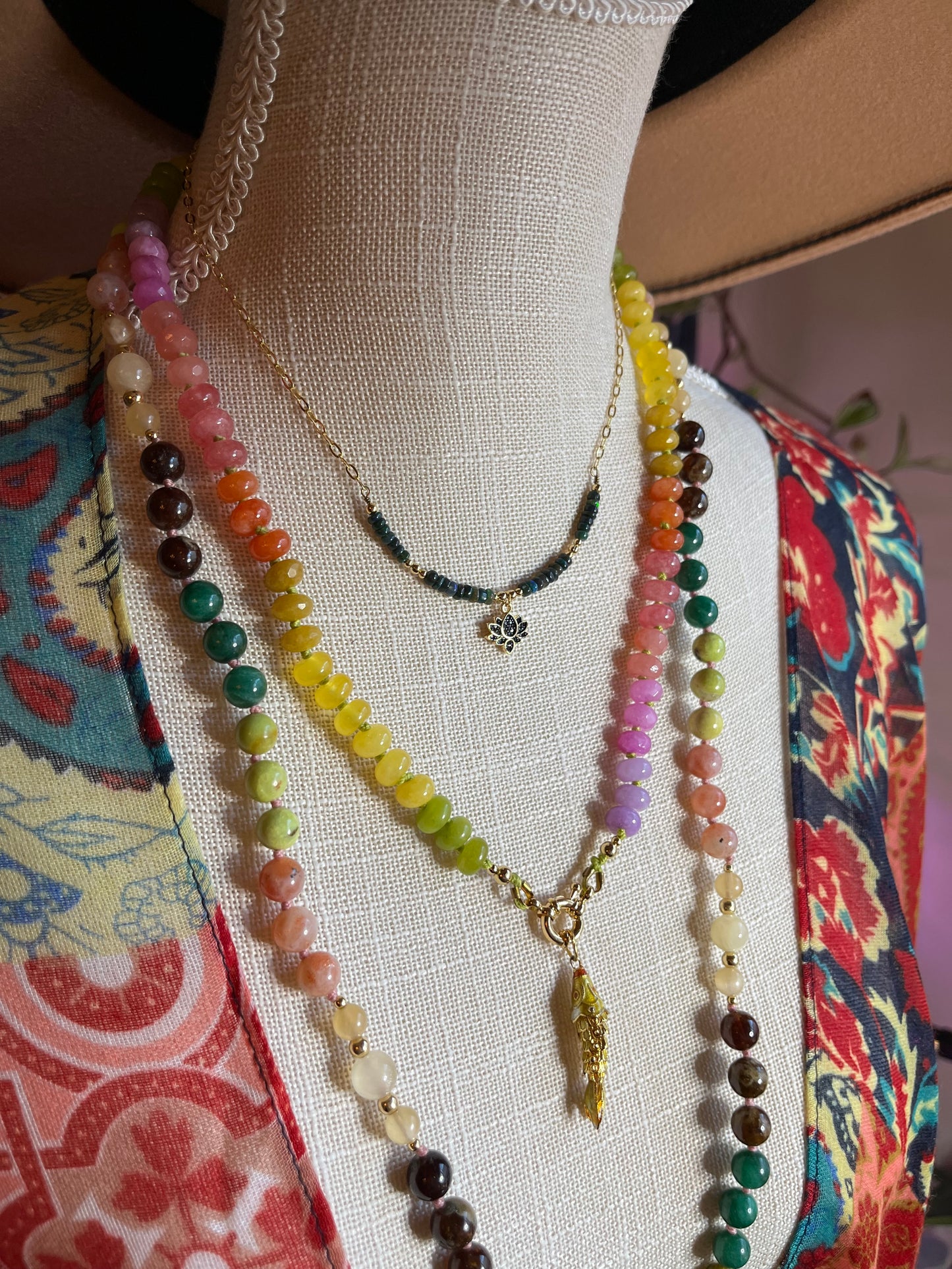 Black Opal Lotus Necklace