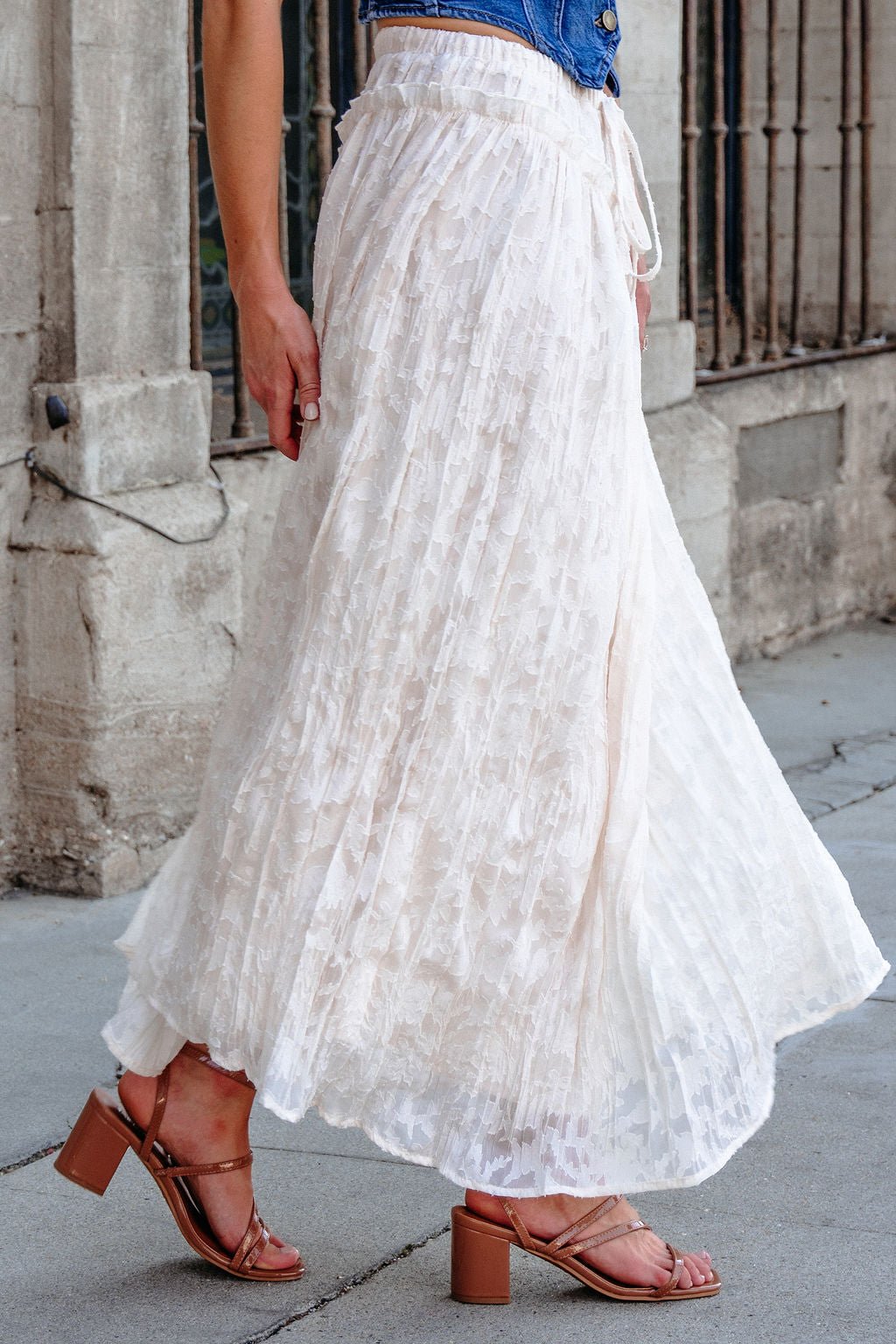 Ivory Lace Ruffled Maxi Skirt