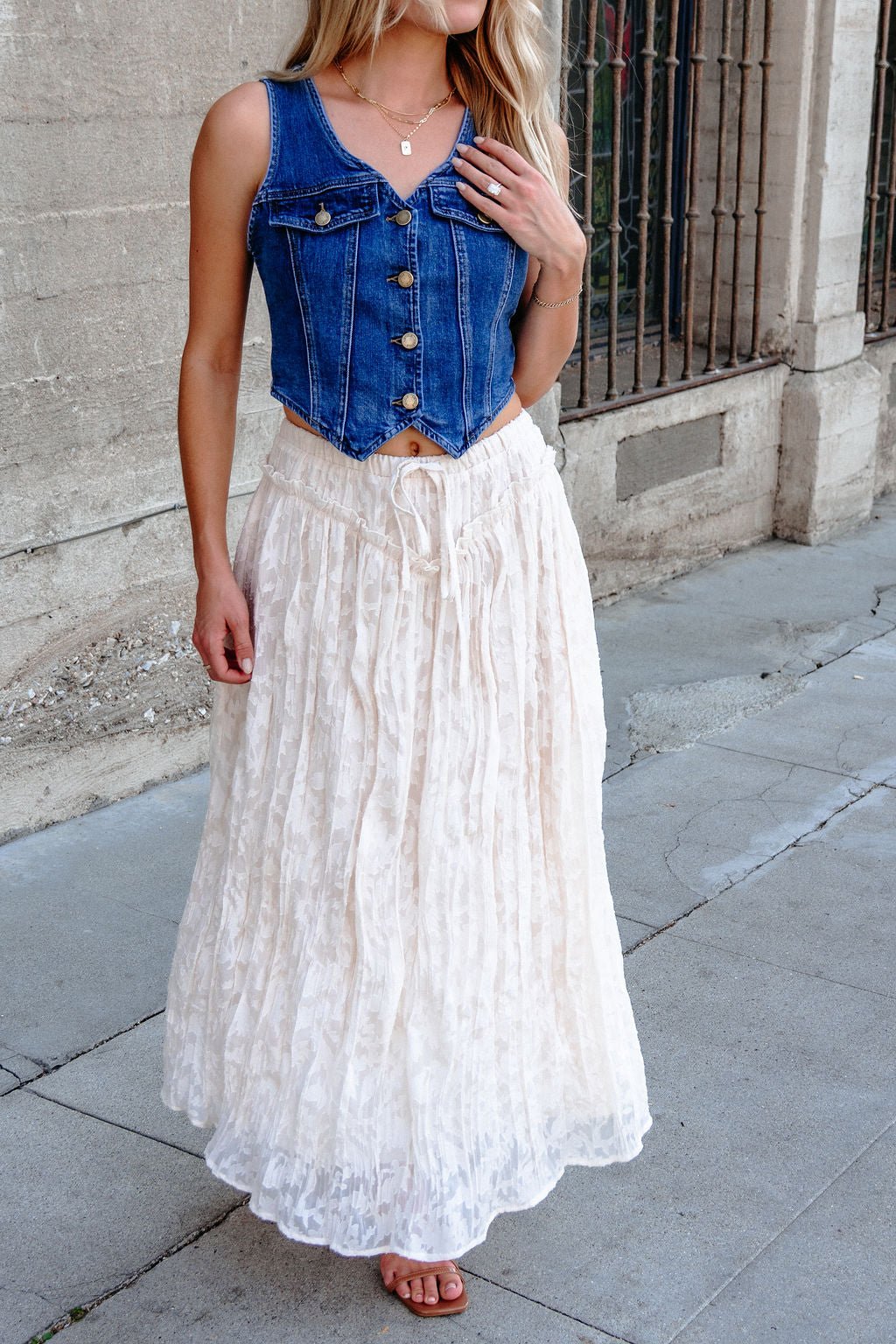 Ivory Lace Ruffled Maxi Skirt