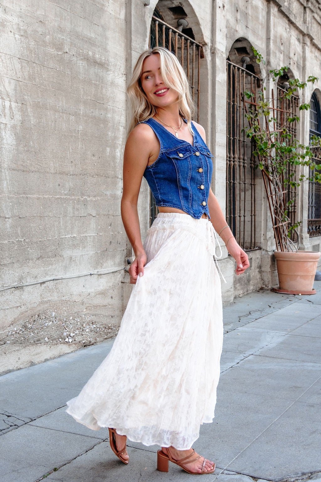 Ivory Lace Ruffled Maxi Skirt