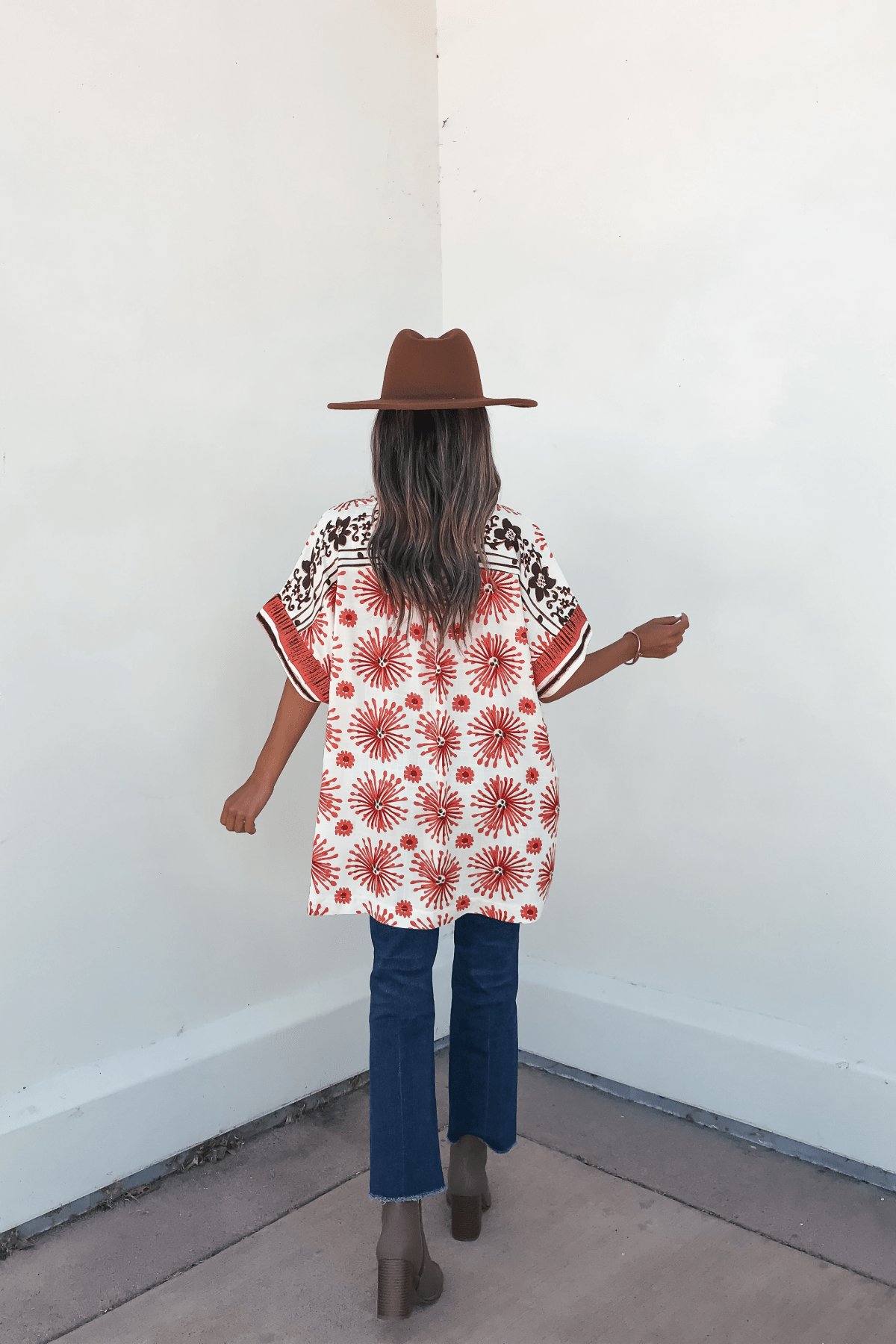 Jolene Multi Red Border Print Kimono Top