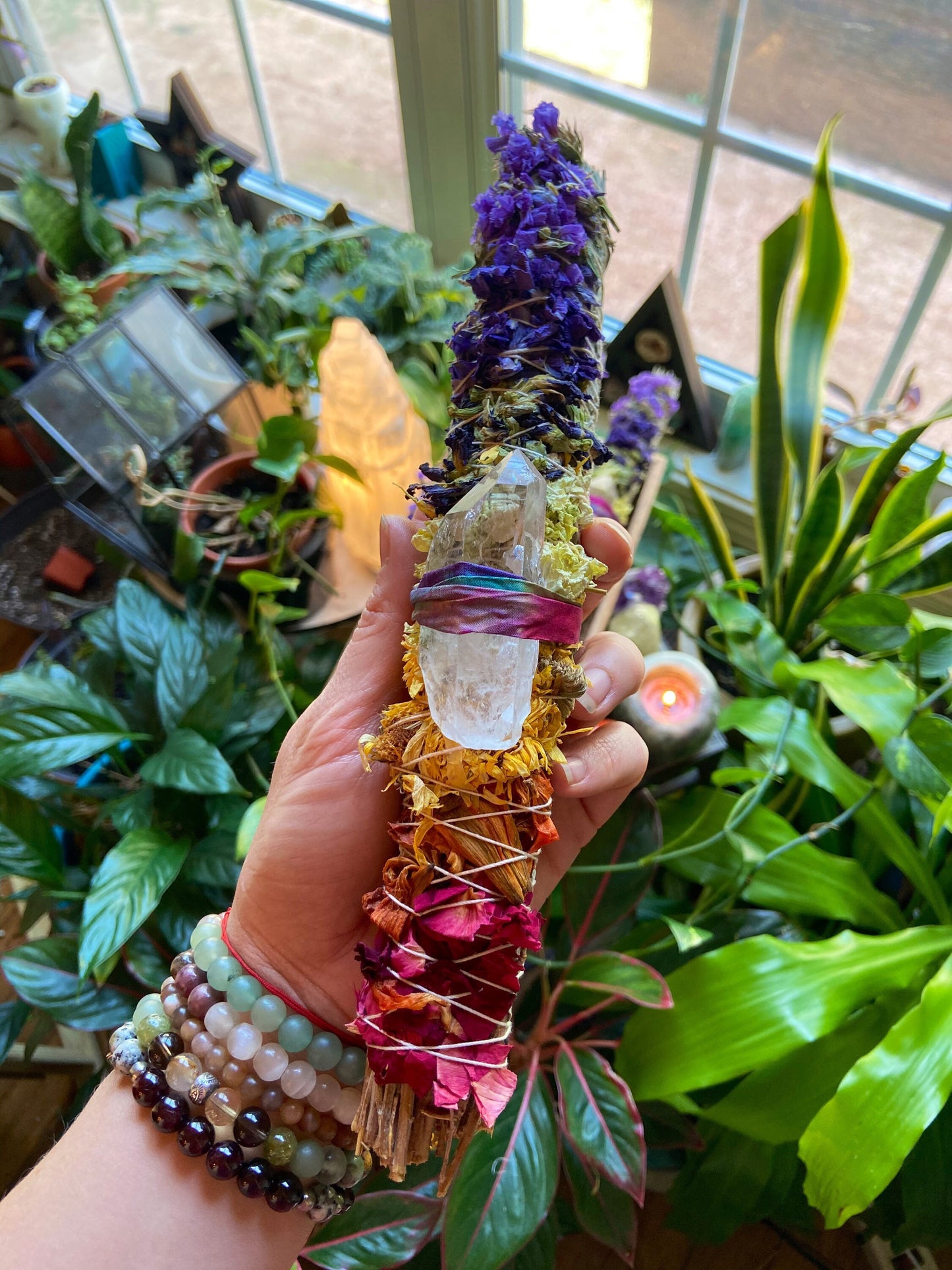 Rainbow bundle, chakra sage, rainbow sage, crystal sage wand, meditation altar, handmade sage bundle, meditation, large sage wand