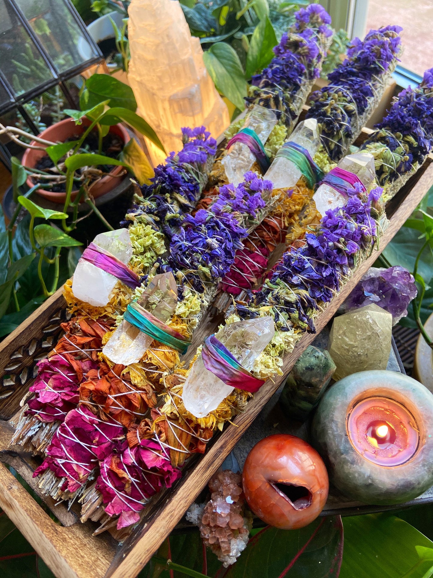 Rainbow bundle, chakra sage, rainbow sage, crystal sage wand, meditation altar, handmade sage bundle, meditation, large sage wand