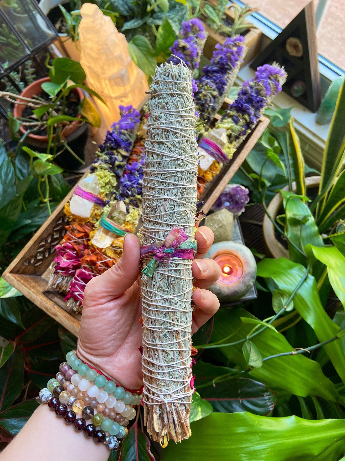 Rainbow bundle, chakra sage, rainbow sage, crystal sage wand, meditation altar, handmade sage bundle, meditation, large sage wand