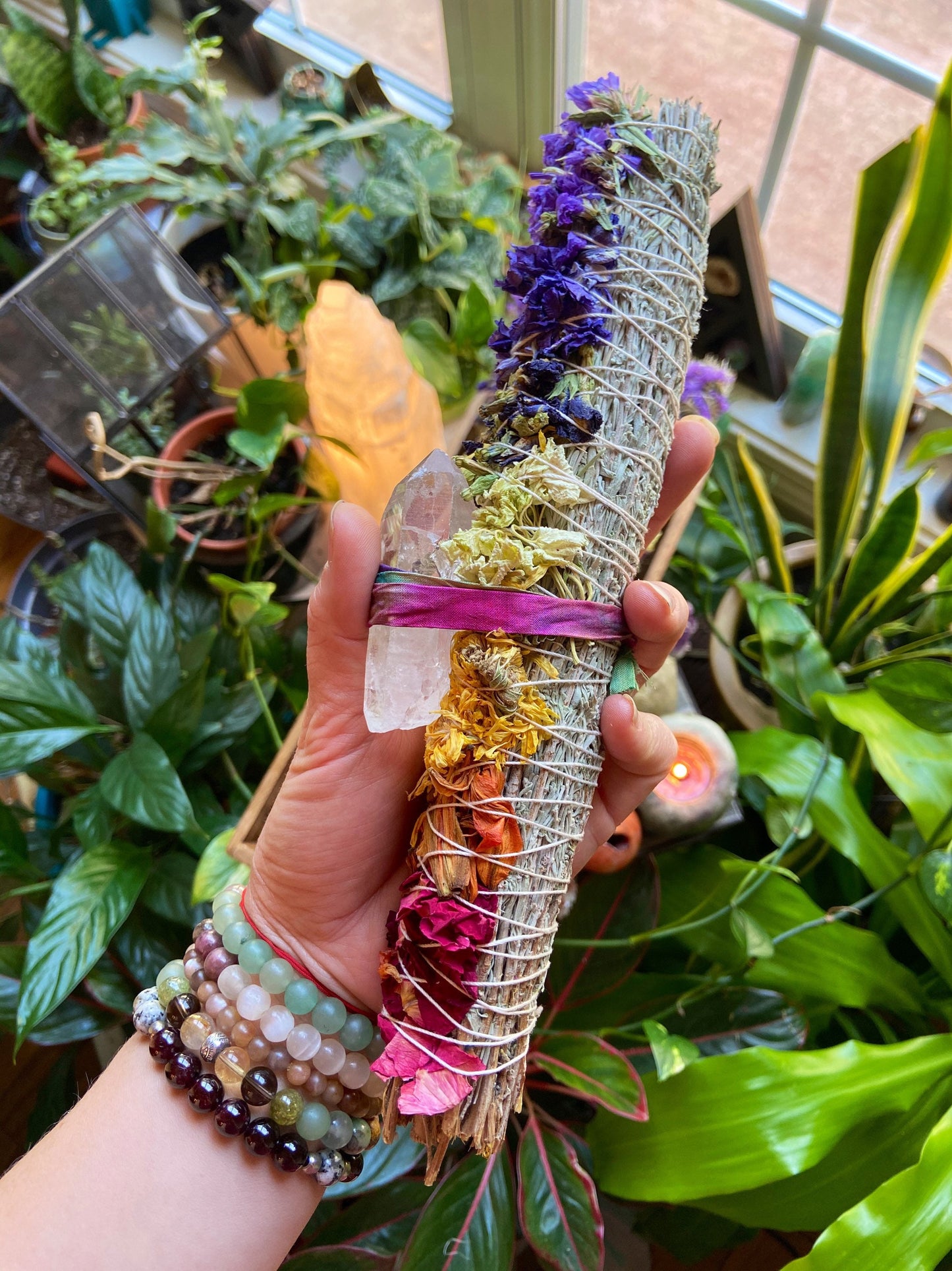 Rainbow bundle, chakra sage, rainbow sage, crystal sage wand, meditation altar, handmade sage bundle, meditation, large sage wand