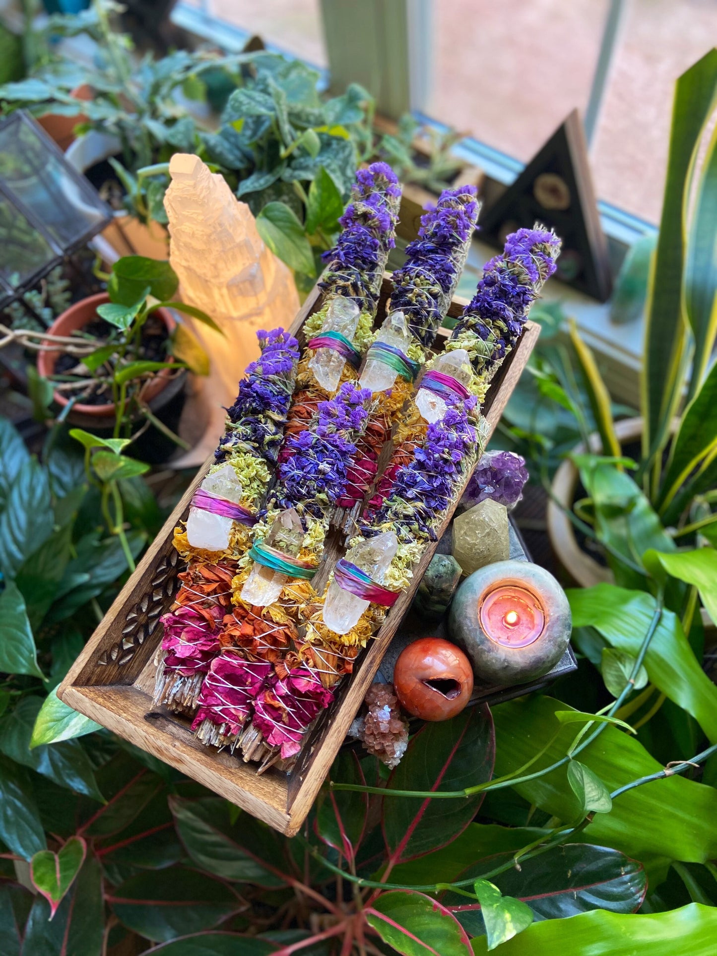 Rainbow bundle, chakra sage, rainbow sage, crystal sage wand, meditation altar, handmade sage bundle, meditation, large sage wand