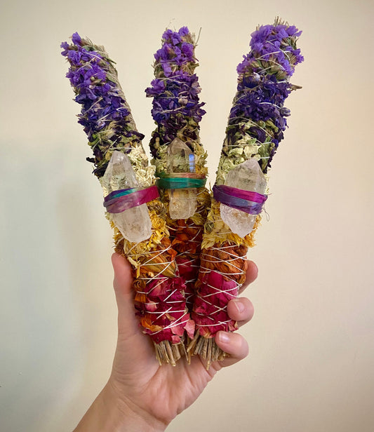 Rainbow bundle, chakra sage, rainbow sage, crystal sage wand, meditation altar, handmade sage bundle, meditation, large sage wand