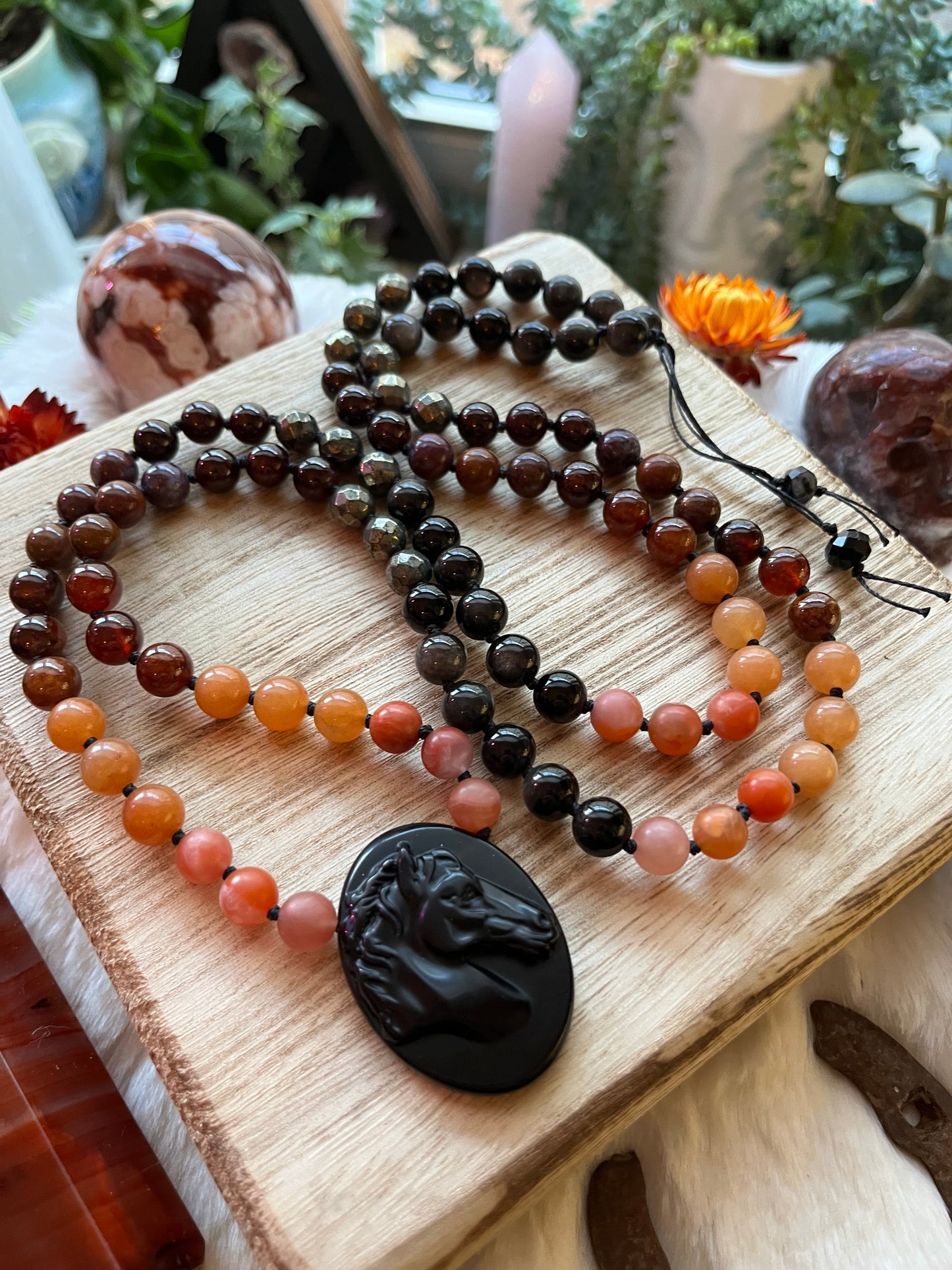 Fire Horse “Ember” mala necklace, meditation jewelry, mala beads, japa mala, carnelian jewelry, lunar new year, year of the fire horse