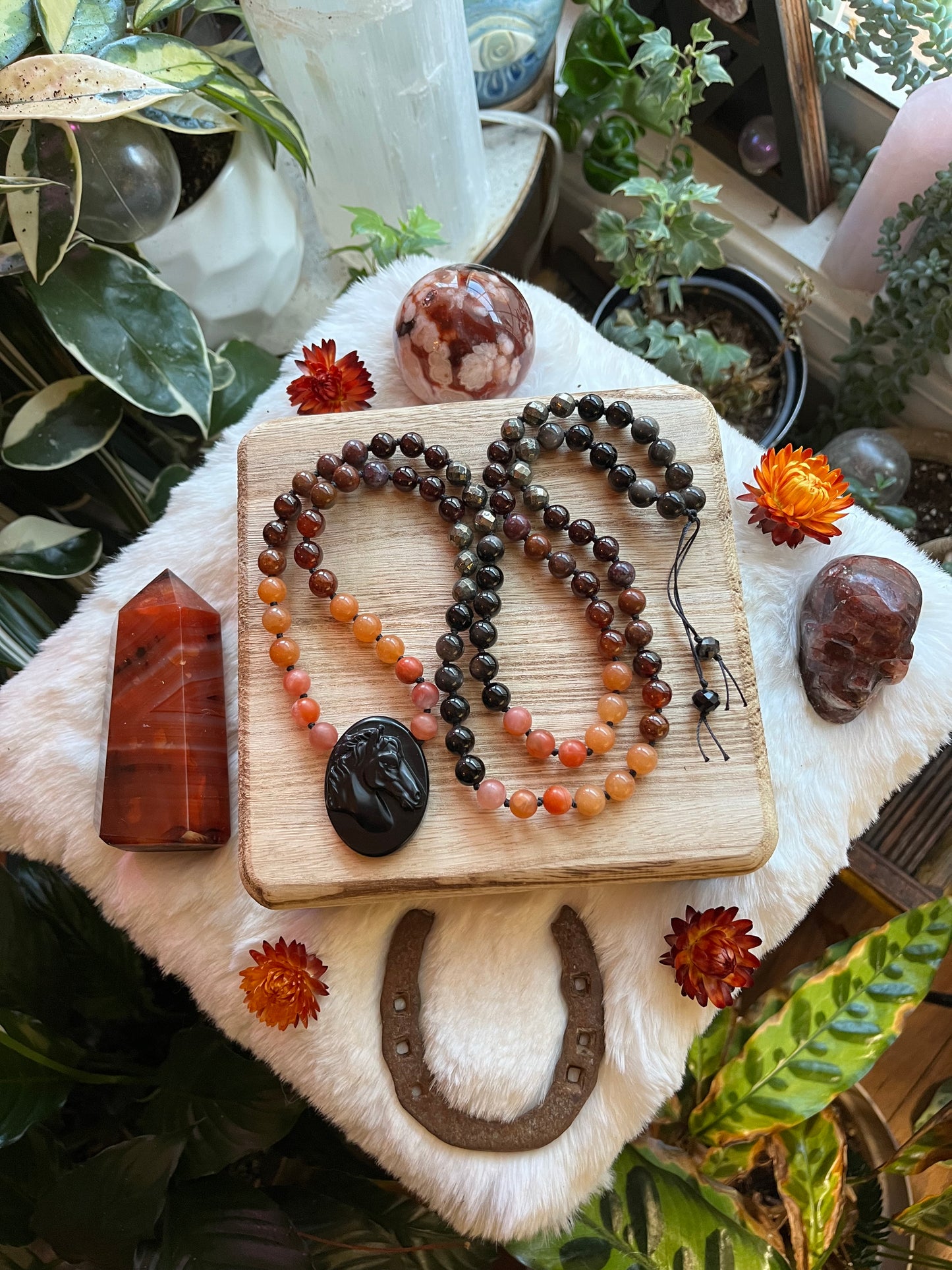 Fire Horse “Ember” mala necklace, meditation jewelry, mala beads, japa mala, carnelian jewelry, lunar new year, year of the fire horse