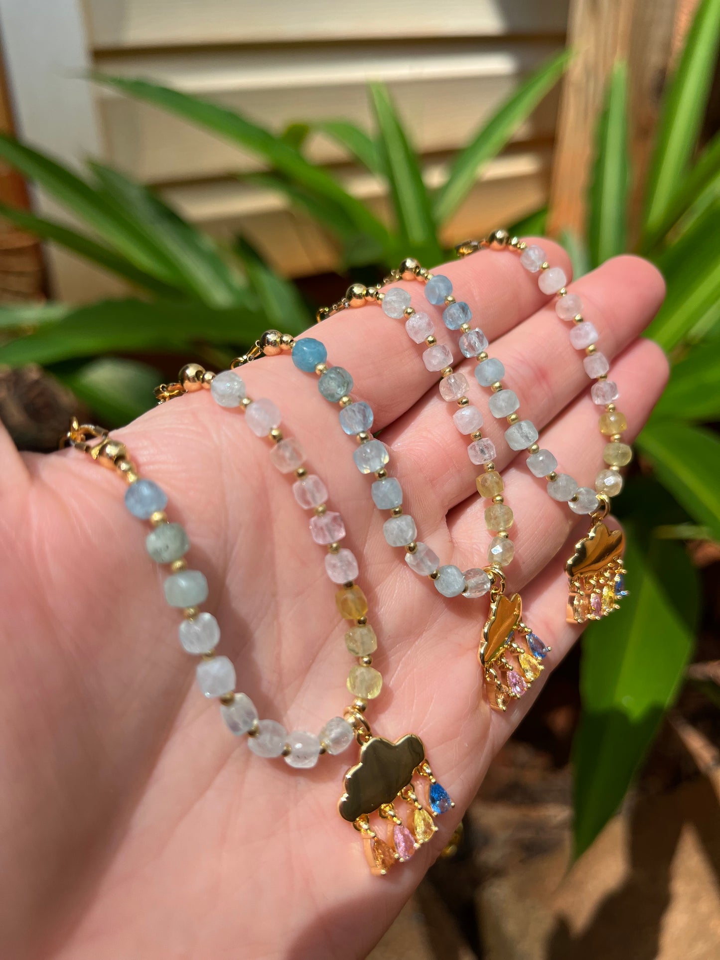 Rainbow Morganite Rain Charm Necklace in Gold Fill