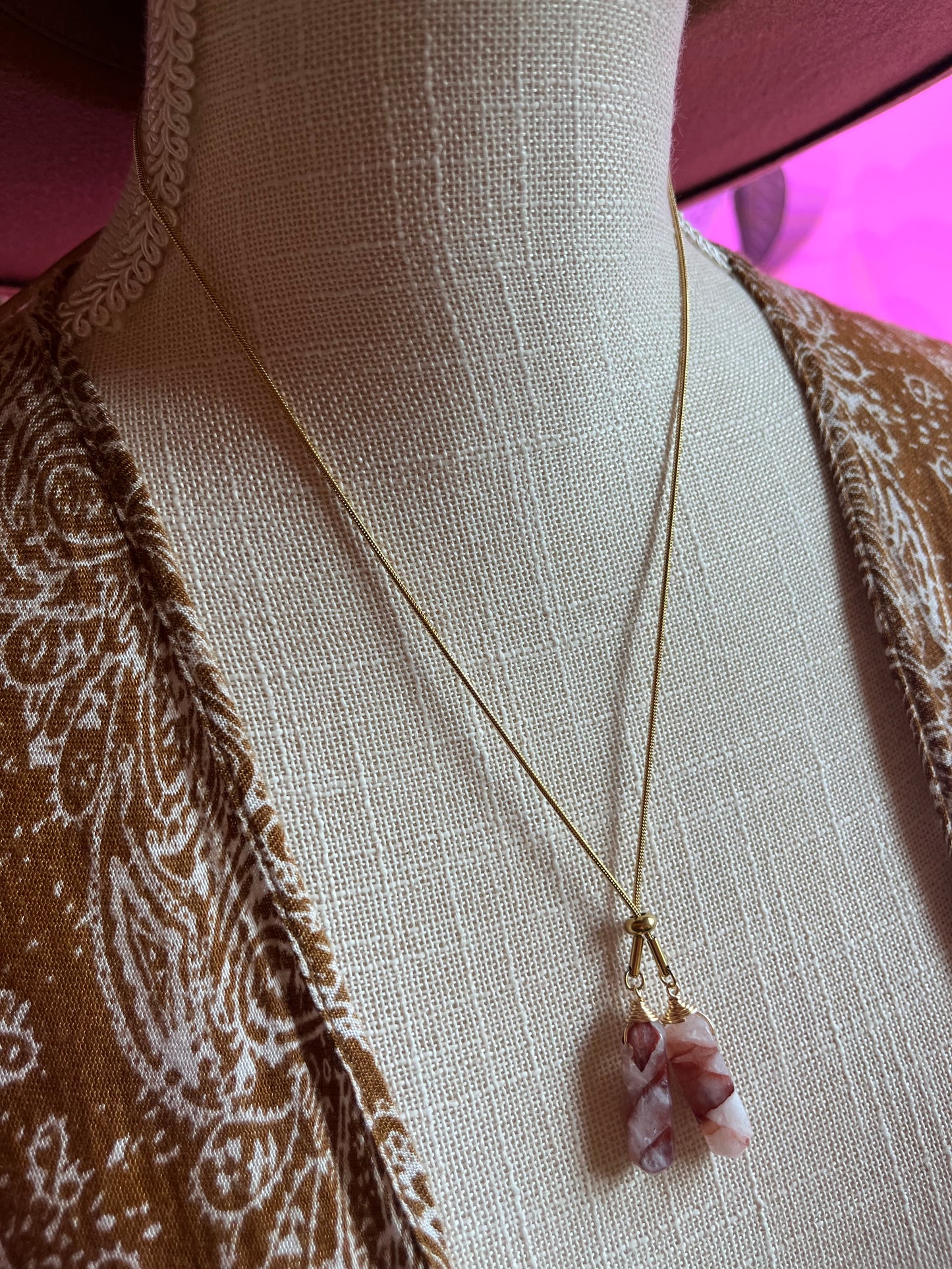 Fire Quartz Point Slider Necklace: Adjustable Minimalist Jewelry
