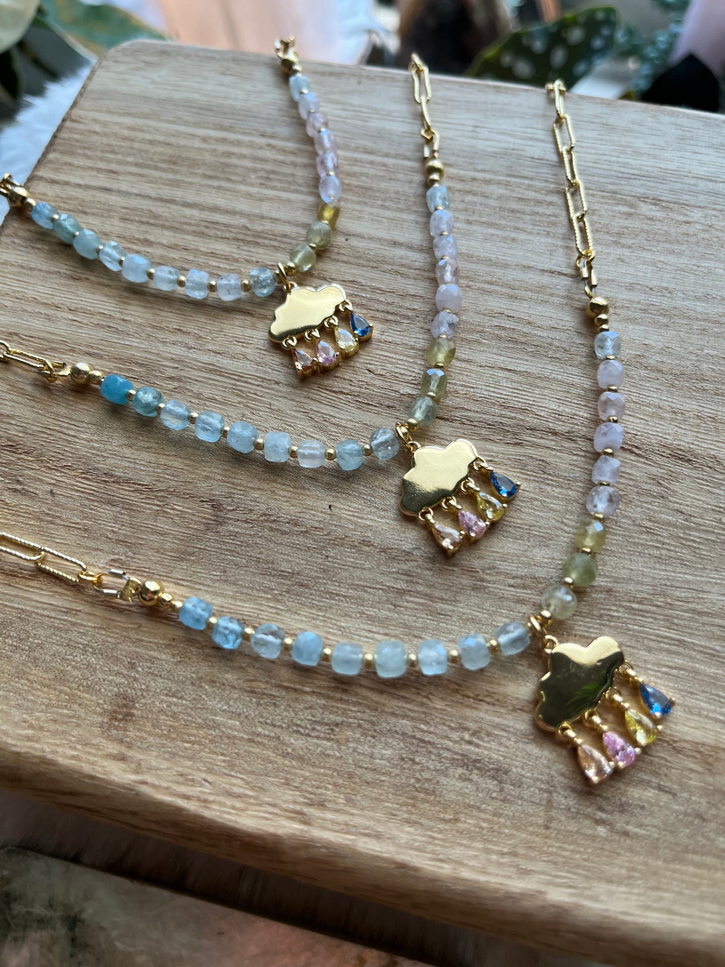 Rainbow Morganite Rain Charm Necklace in Gold Fill
