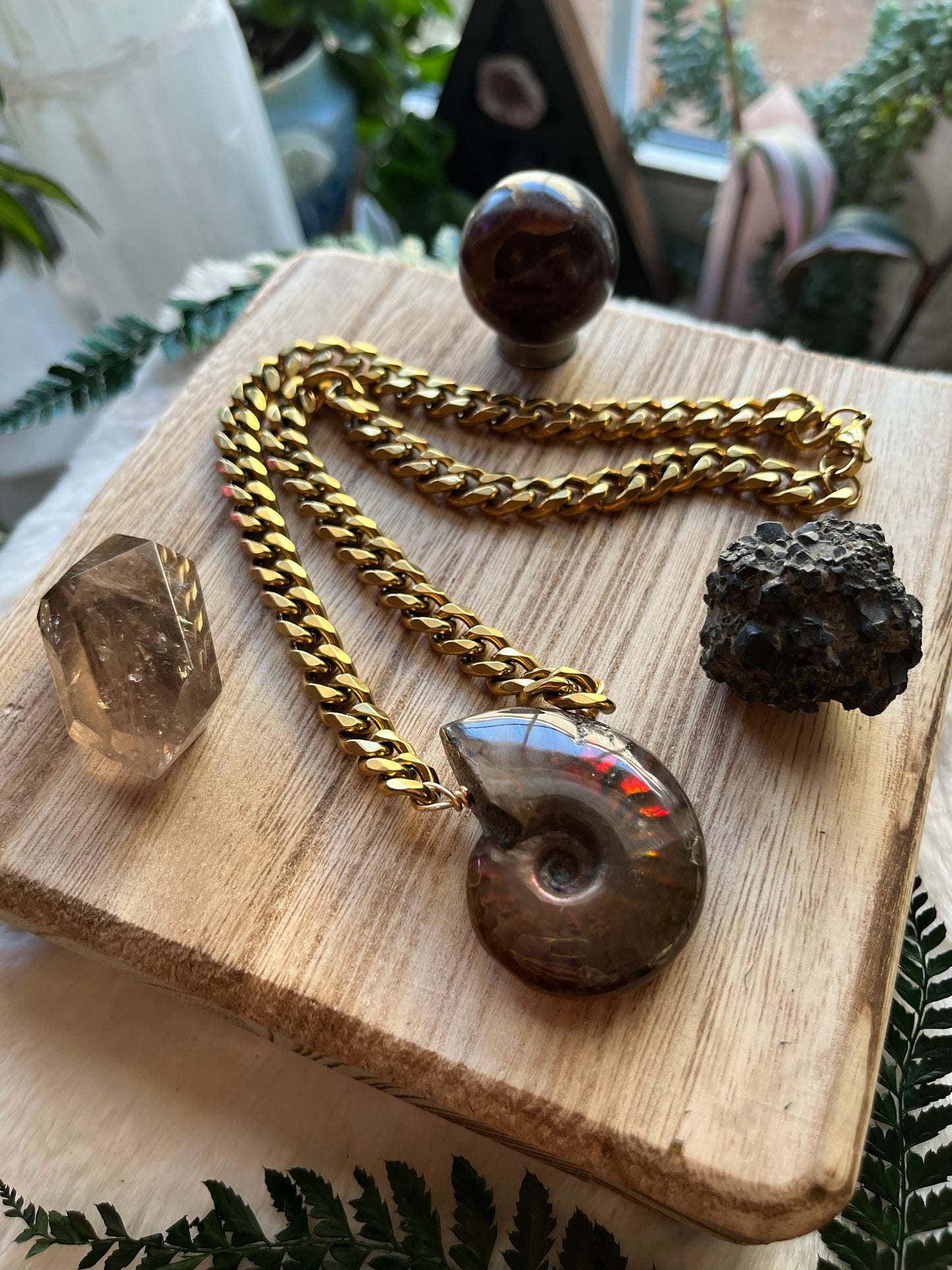 Opalized Ammonite fossil Statement necklace