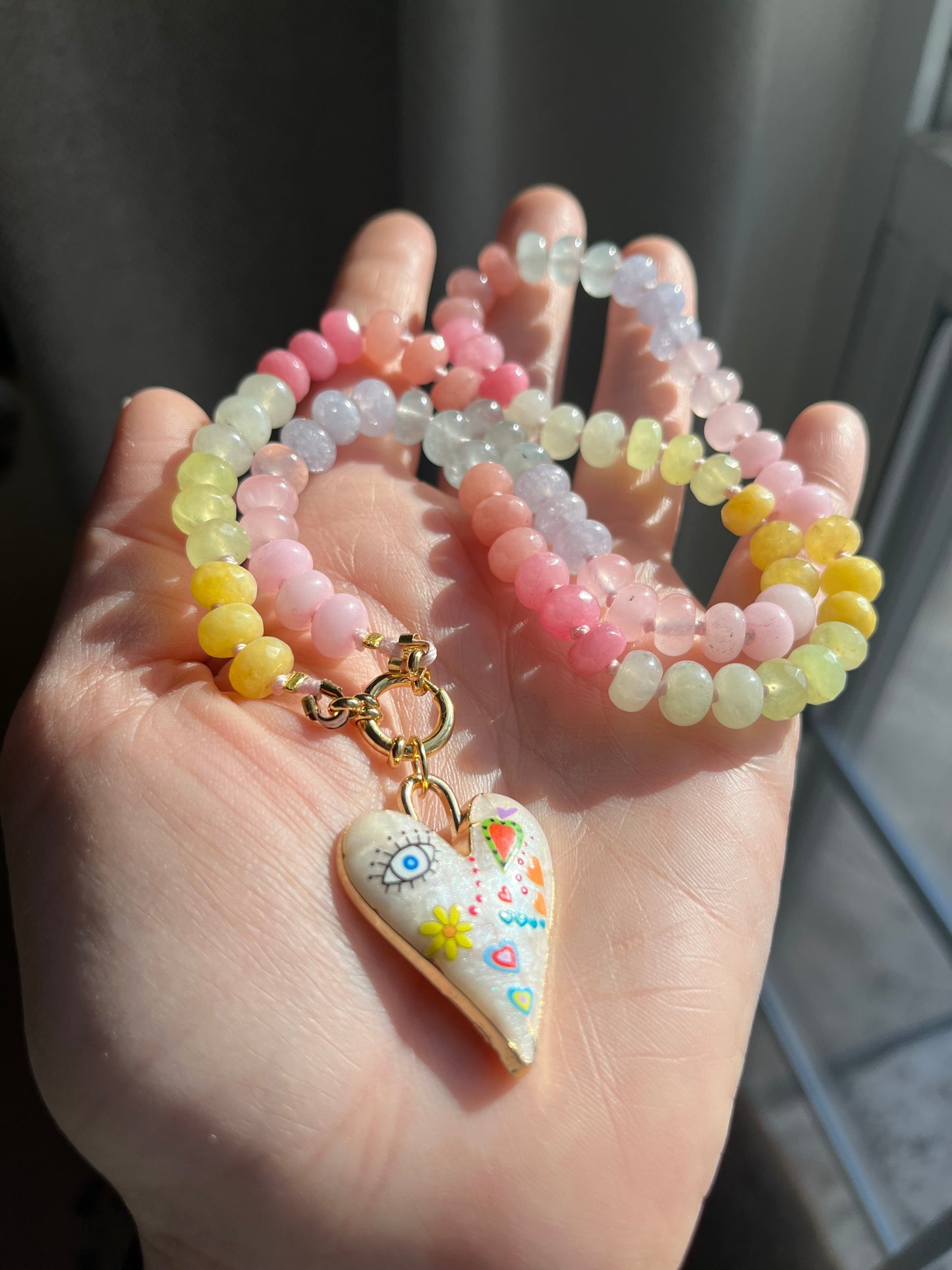 Pastel Princess, Pastel Rainbow Jade Bead Choker, Gold Filled Clasp