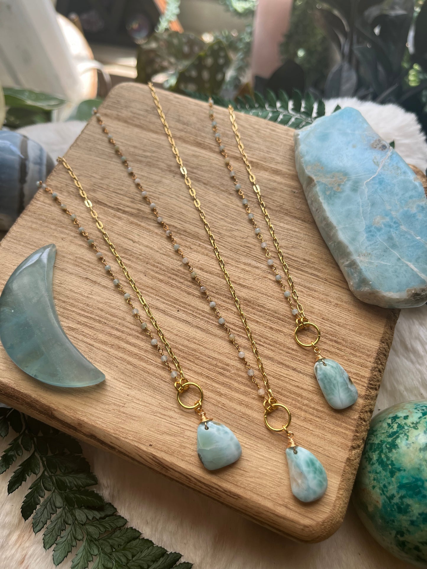 Larimar Gemstone Necklace | 18k Gold Filled Chain, Ocean Inspired Jewelry