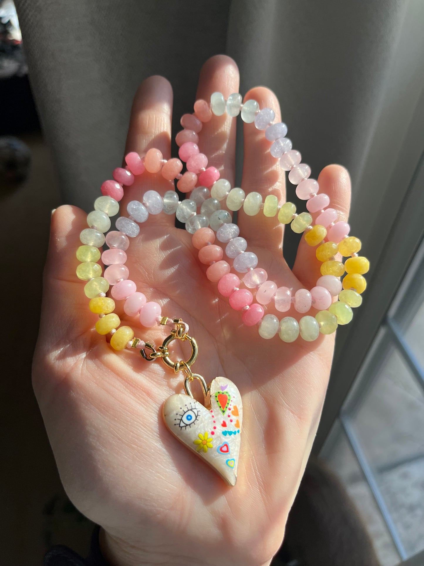 Pastel Princess, Pastel Rainbow Jade Bead Choker, Gold Filled Clasp